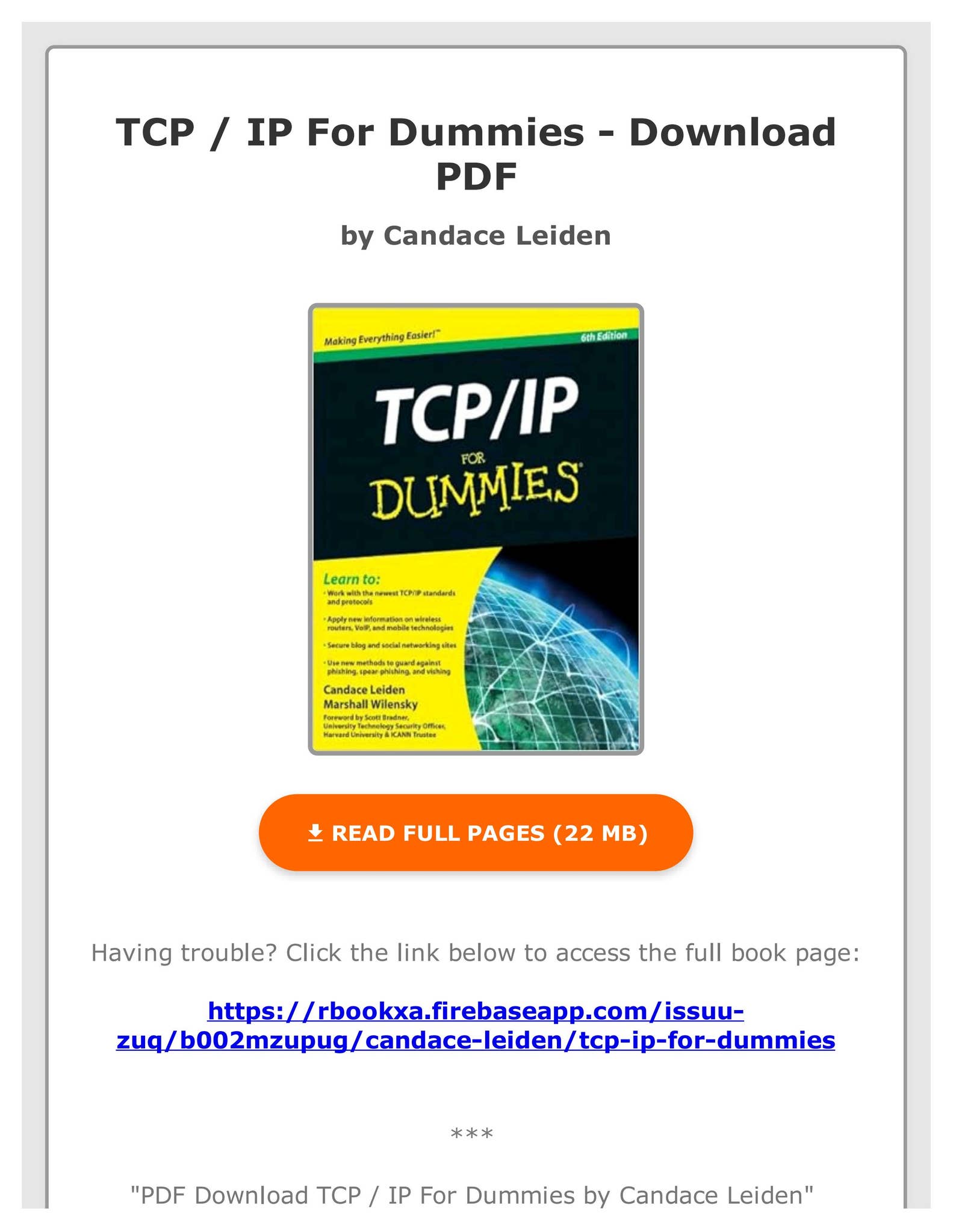 PDF Download TCP / IP For Dummies by Candace Leiden by HaneIsh - Issuu