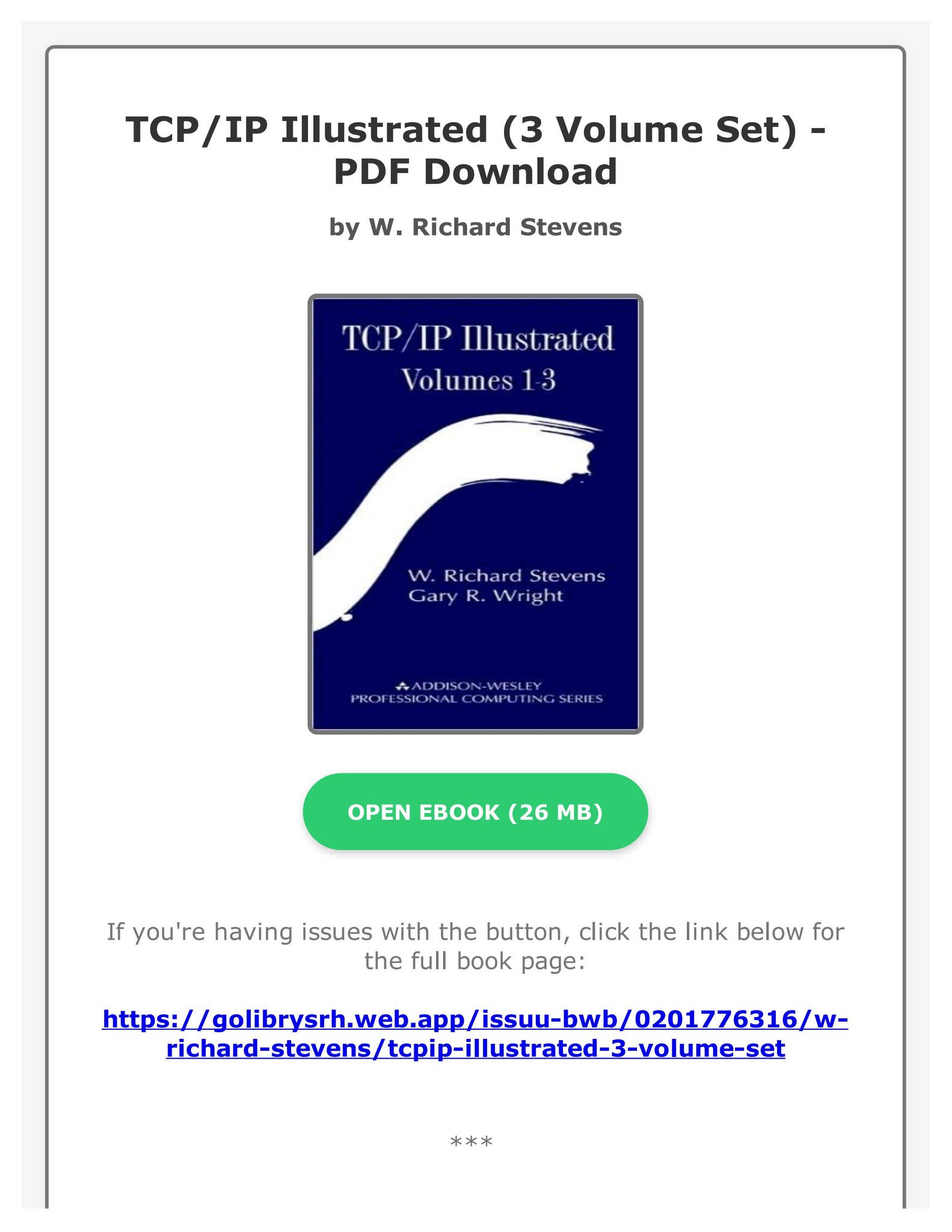 Free Pdf TCP/IP Illustrated (3 Volume Set) by W. Richard Stevens by ...