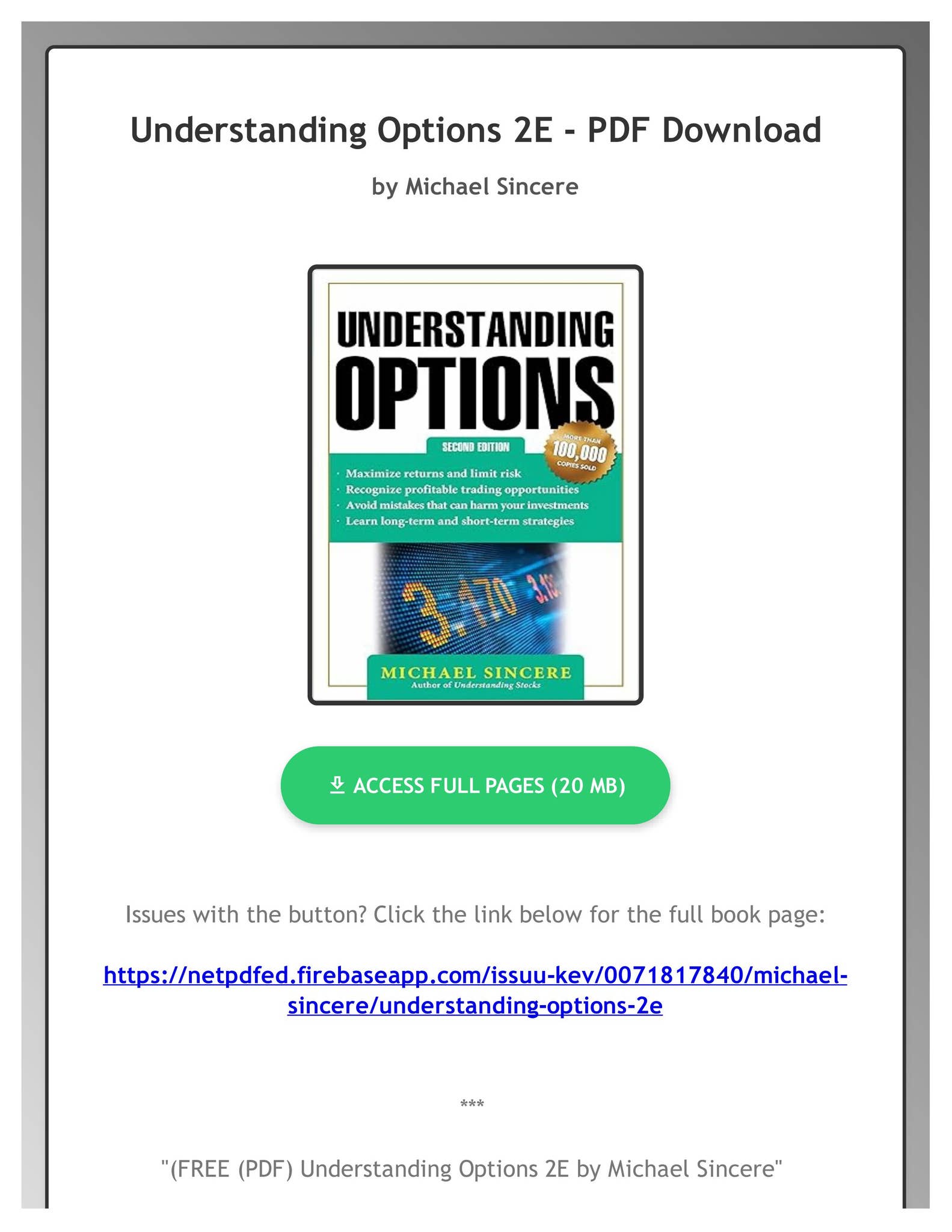 Understanding Options By Michael Sincere Pdf