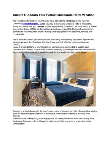 Ananta Outdoors Your Perfect Mussoorie Hotel Vacation