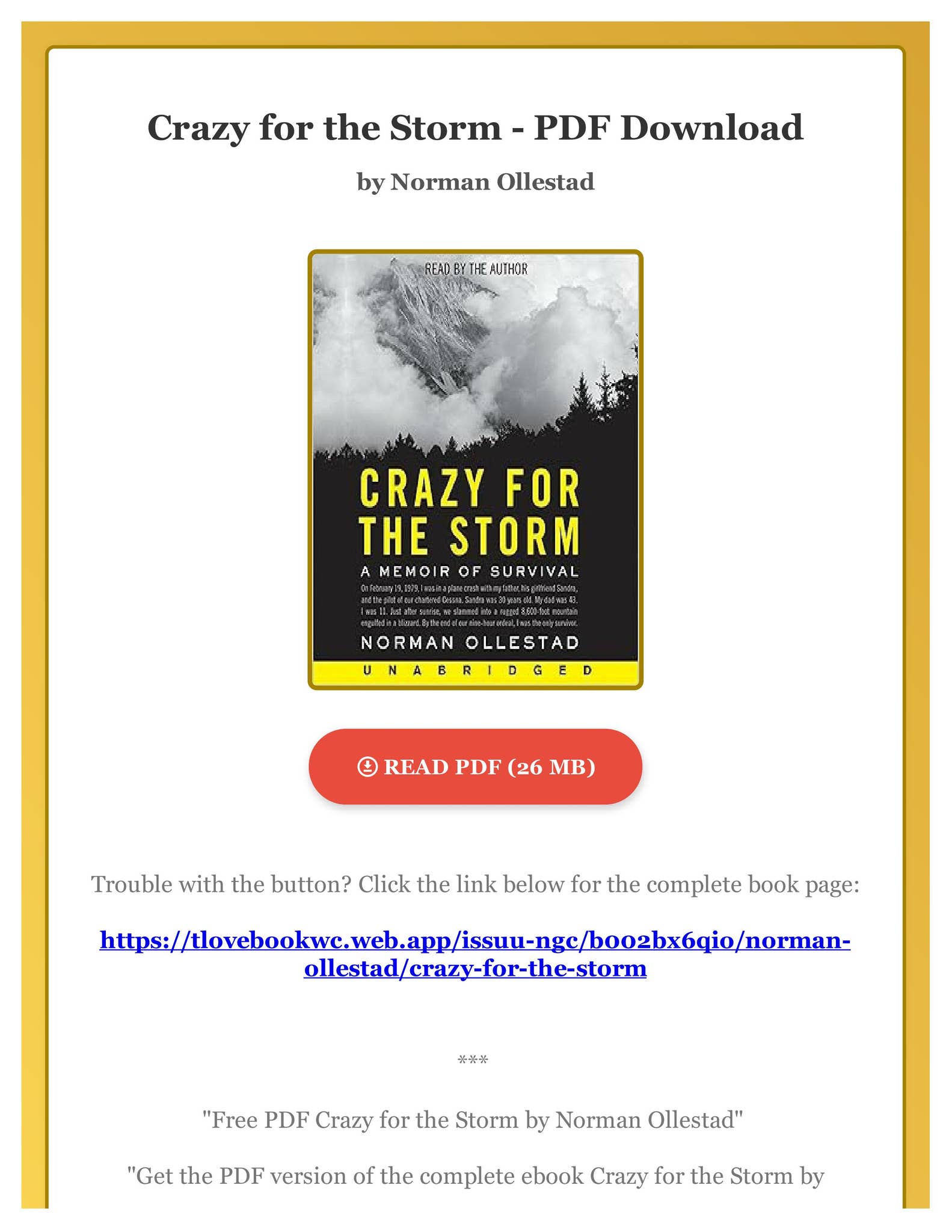 Free PDF Crazy for the Storm by Norman Ollestad by AnnaliseRosenbaumcf