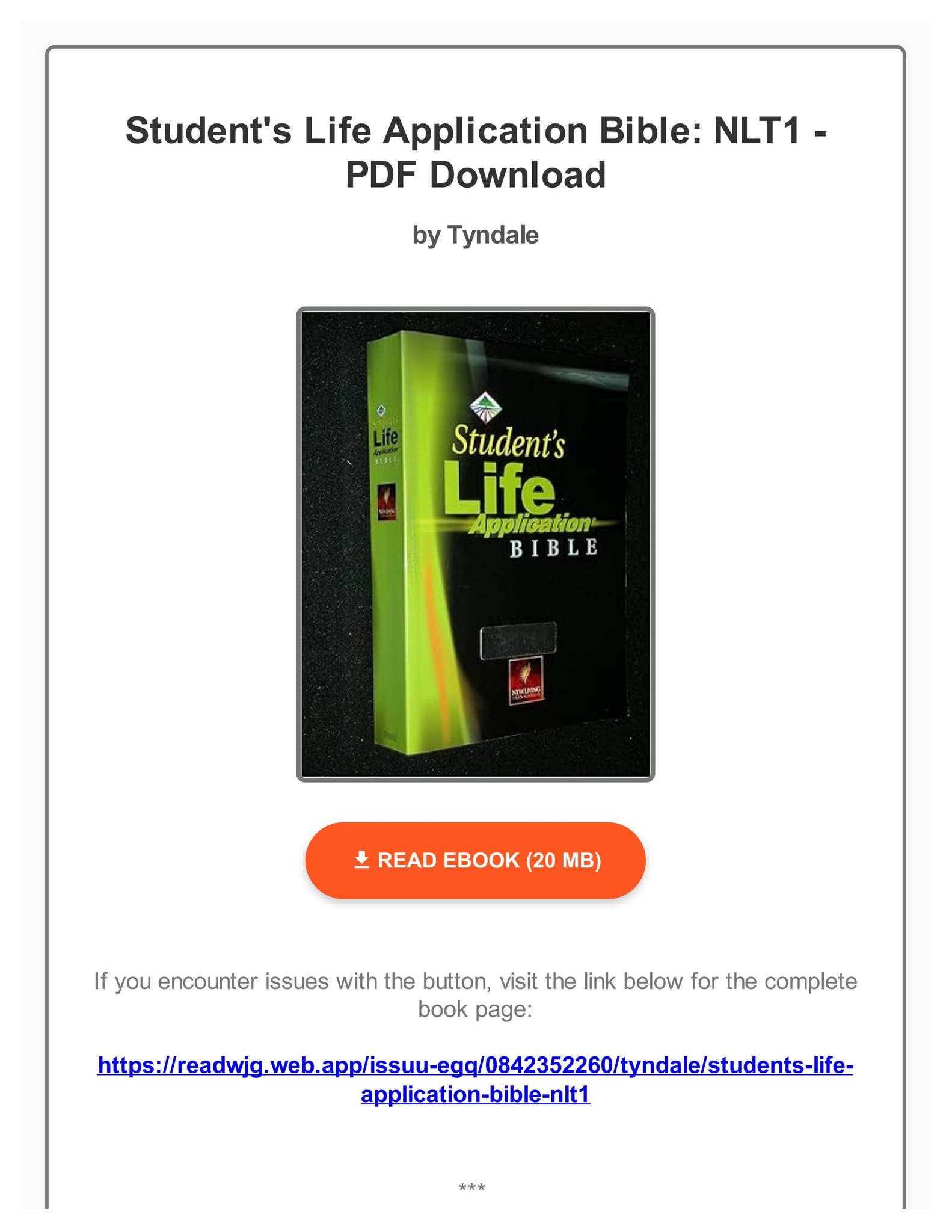 Download) Student's Life Application Bible: NLT1 by