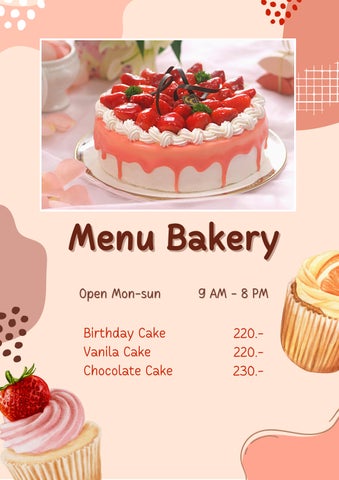 Pink and Beige Cute Cake and Bakery Menu A4