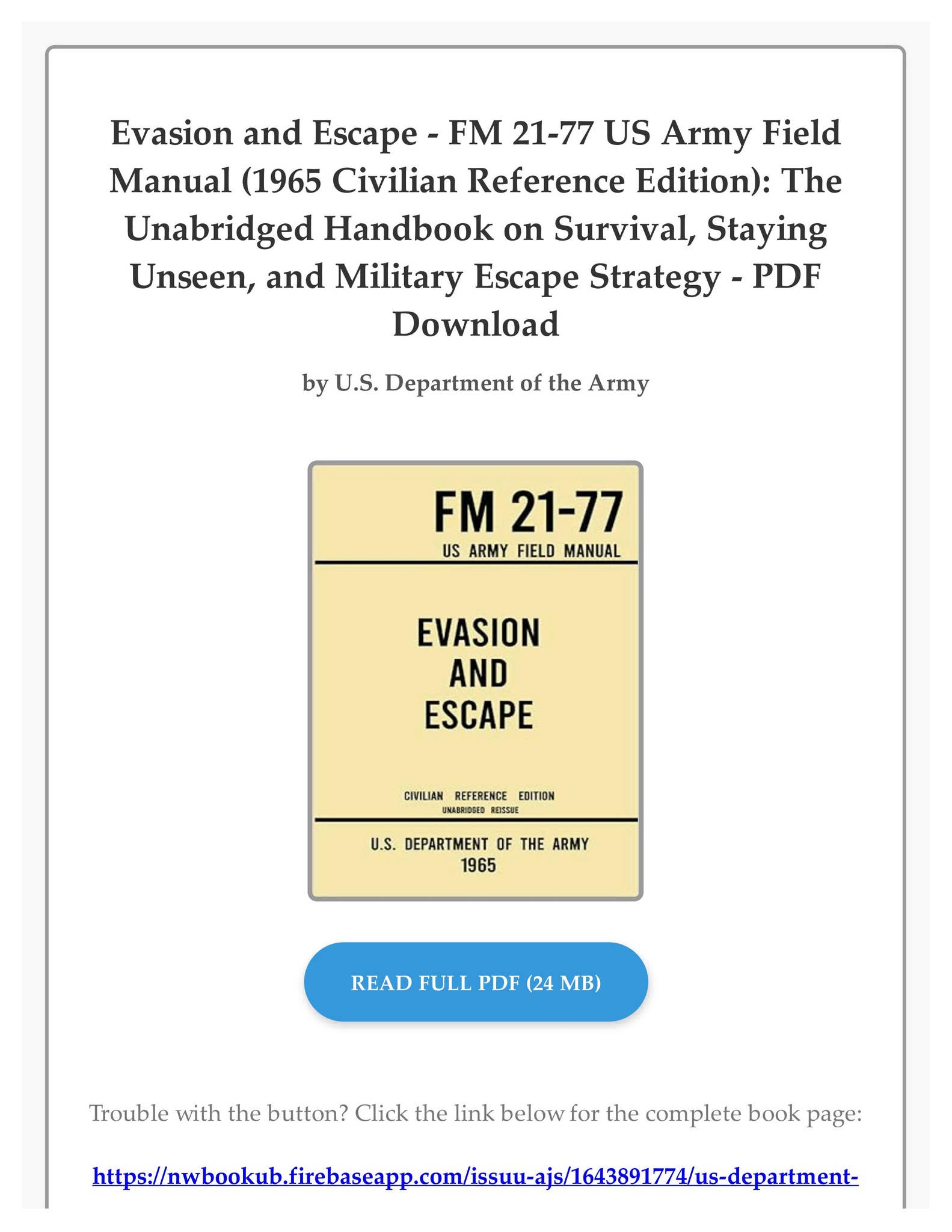 DOWNLOAD Evasion and Escape - FM 21-77 US Army Field Manual (1965 ...