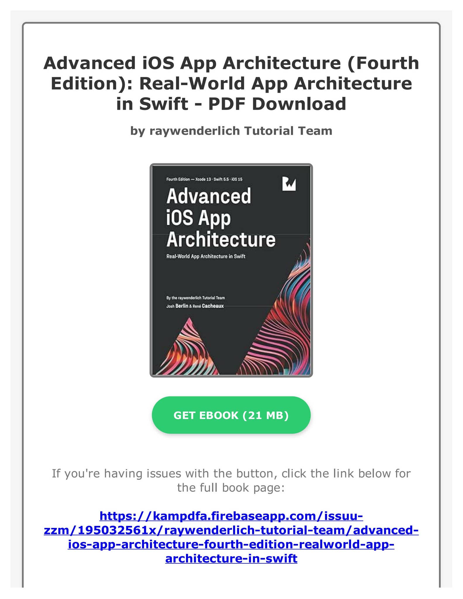 Ebook Advanced iOS App Architecture (Fourth Edition): Real-World App ...