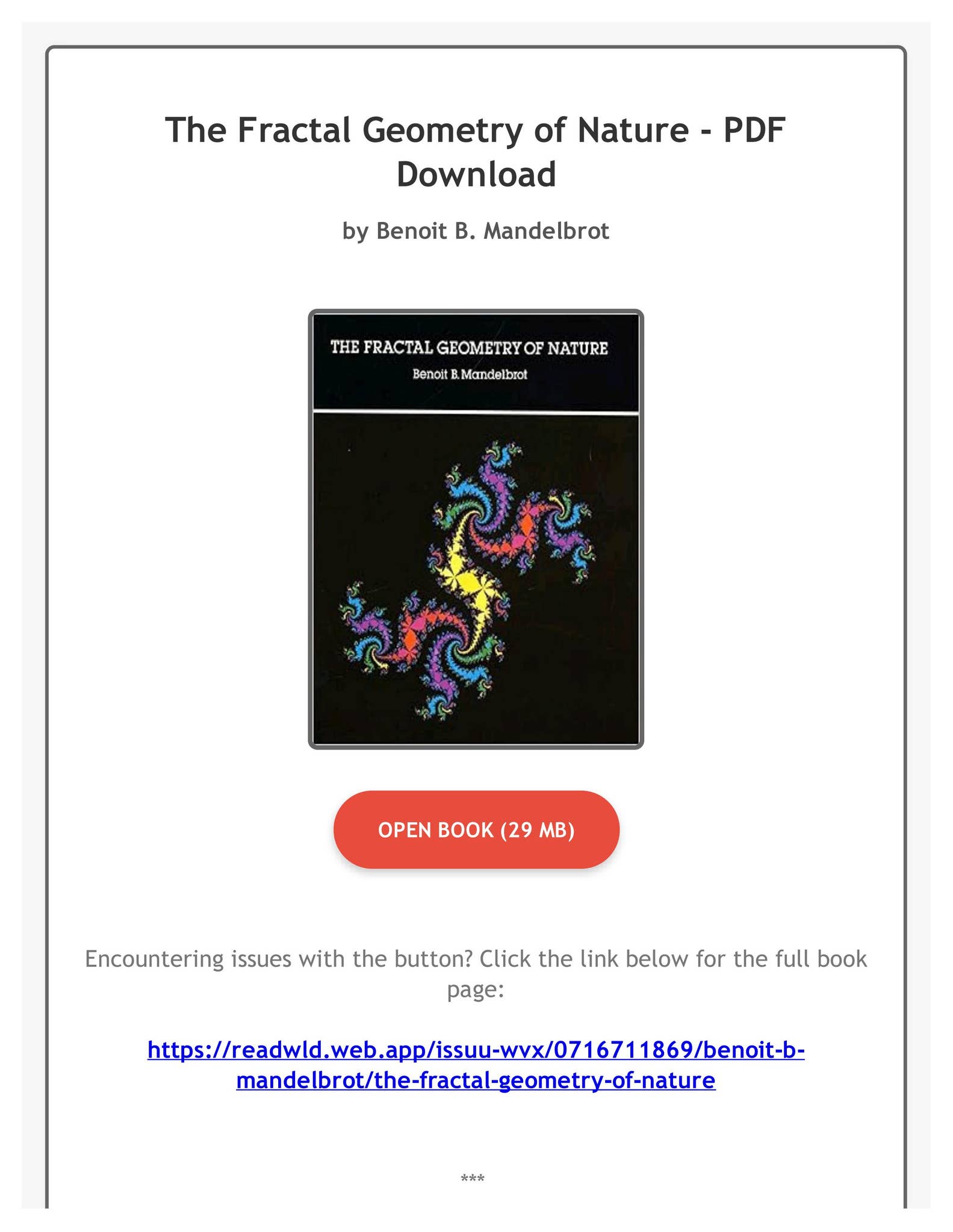 Ebook The Fractal Geometry of Nature by Benoit B. Mandelbrot