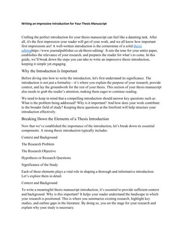 Writing an Impressive Introduction for Your Thesis Manuscript by ...