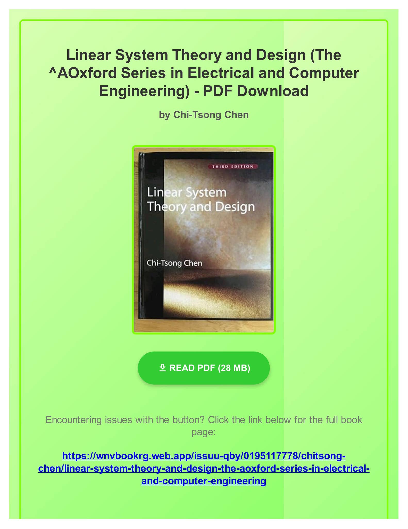 Free Pdf Linear System Theory and Design (The ^AOxford Series in ...