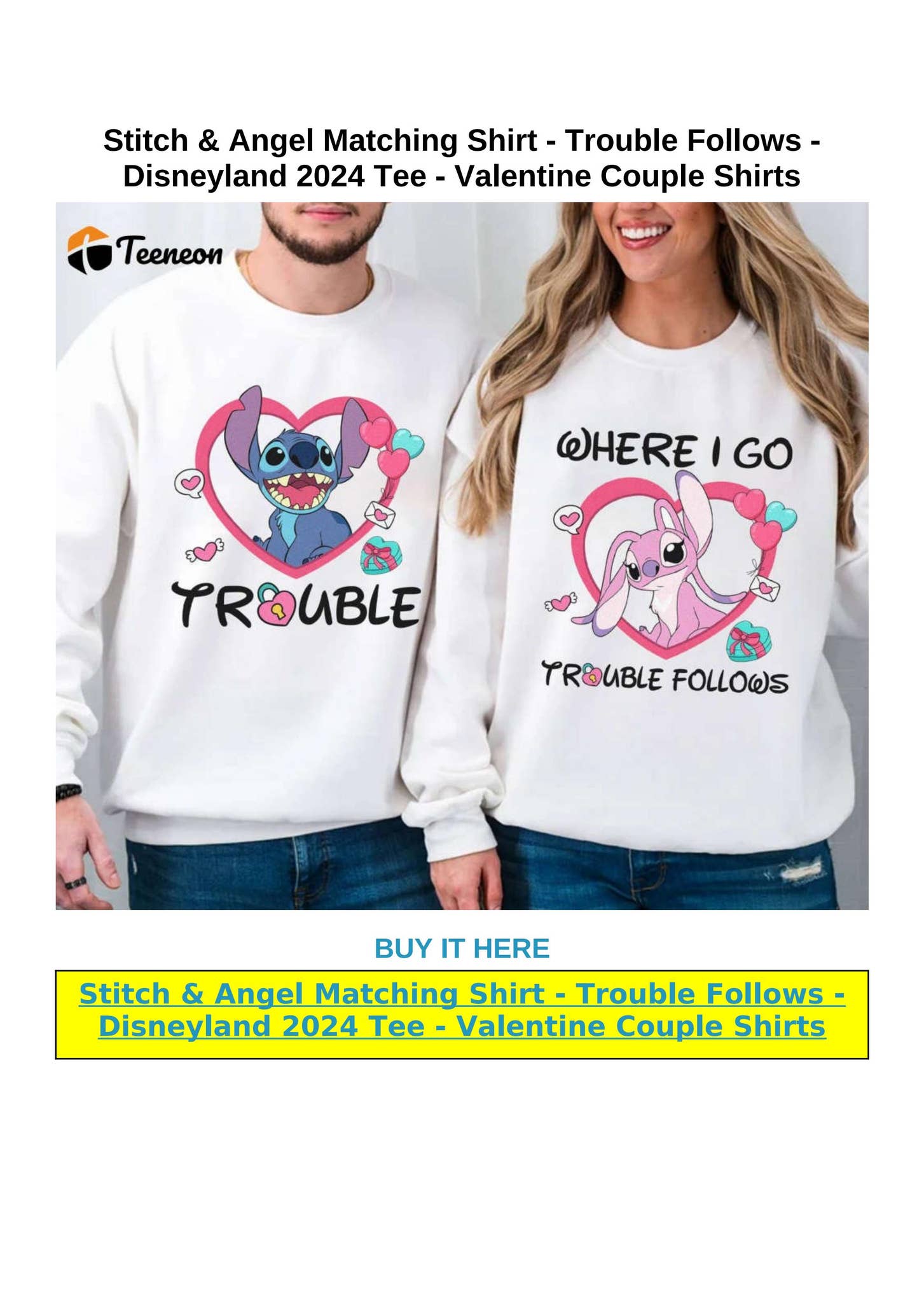 Stitch & Angel Matching Shirt - Trouble Follows