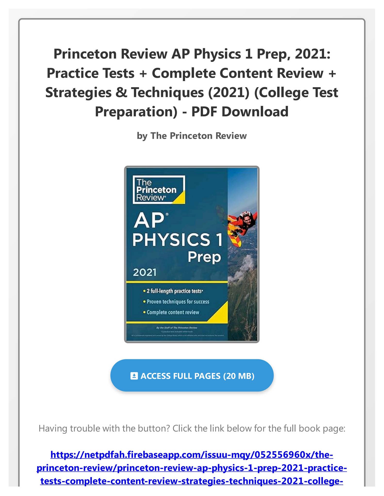 PDF Princeton Review AP Physics 1 Prep, 2021: Practice Tests