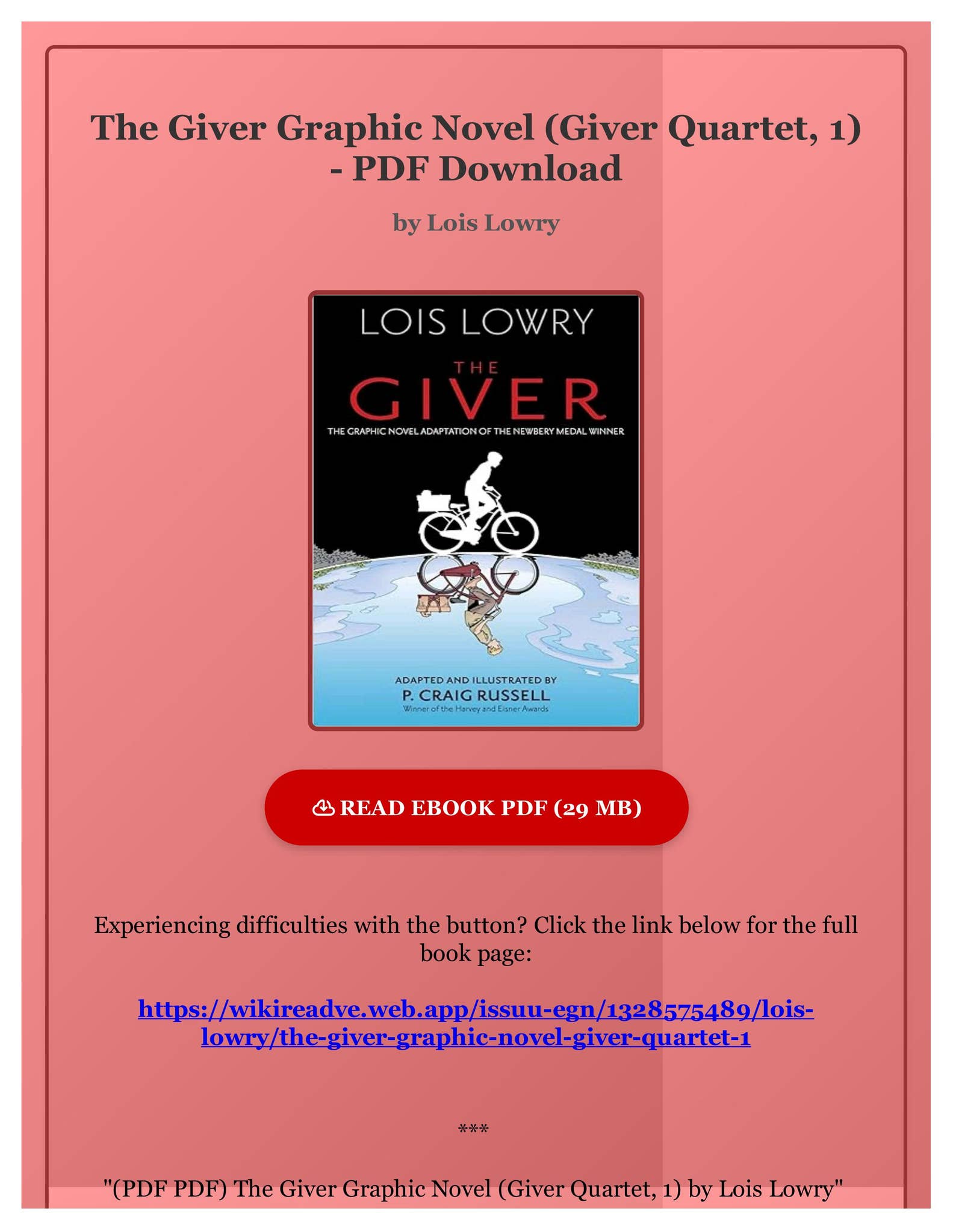 PDF PDF) The Giver Graphic Novel (Giver Quartet, 1) by Lois