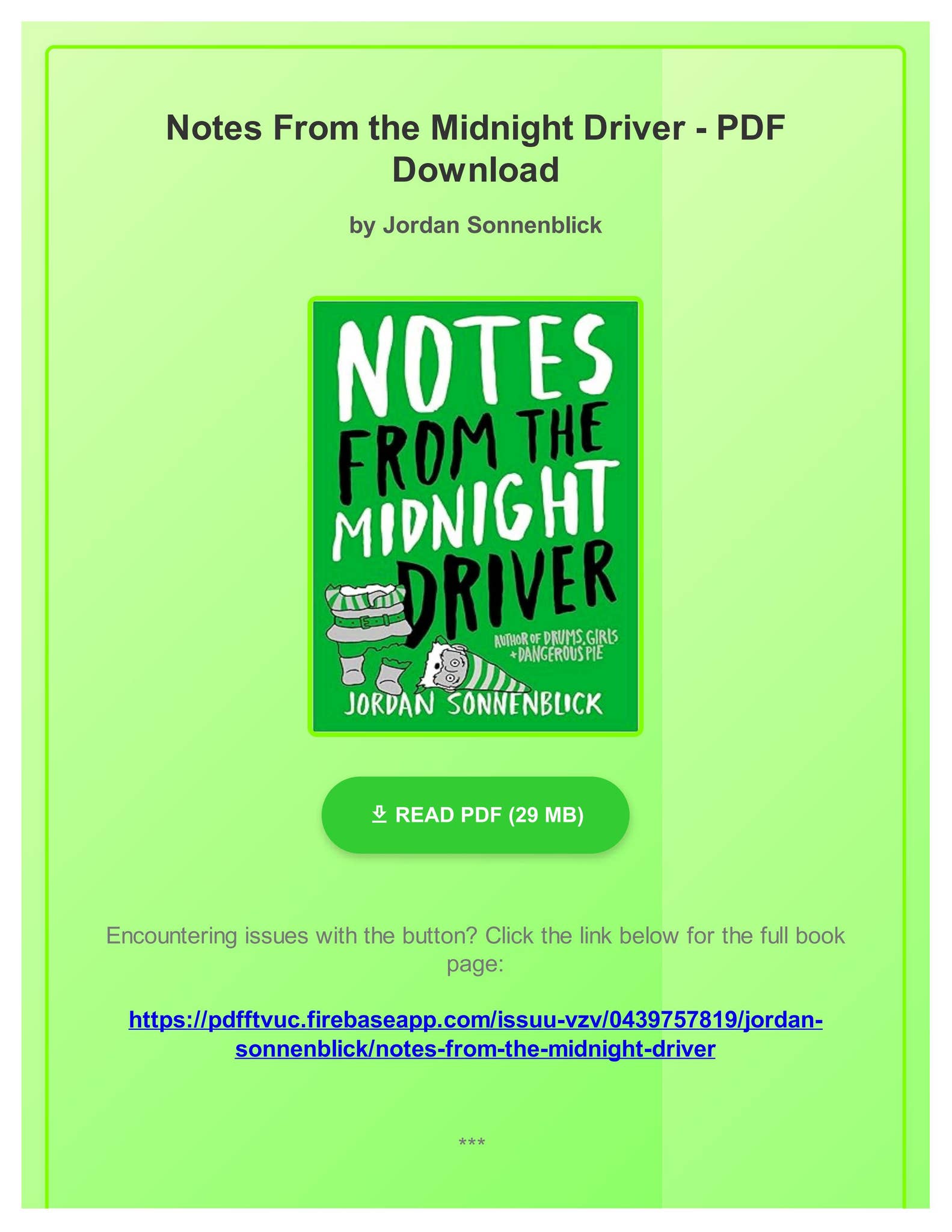 Notes From The Midnight Driver Zusammenfassung PDF Notes From the Midnight Driver by Jordan Sonnenblick by