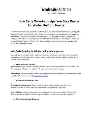 Order Winter Uniforms Early – Stay Prepared with Wholesale Uniforms 4 School