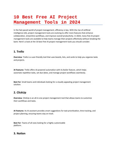 10 Best Free AI Project Management Tools in 2024 by Muhammad Huzaifa ...