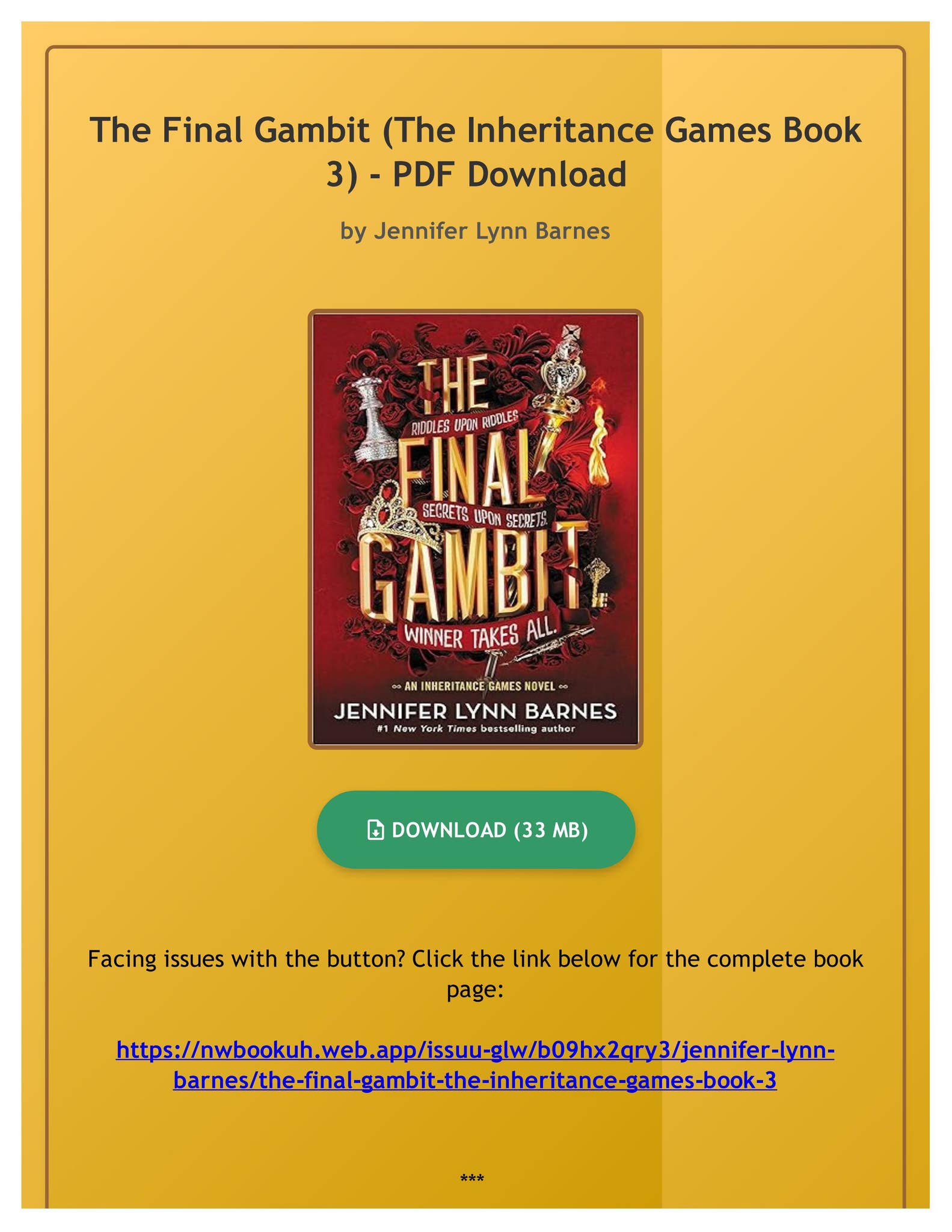 Pdf Free The Final Gambit (The Inheritance Games Book 3) by Jennifer ...