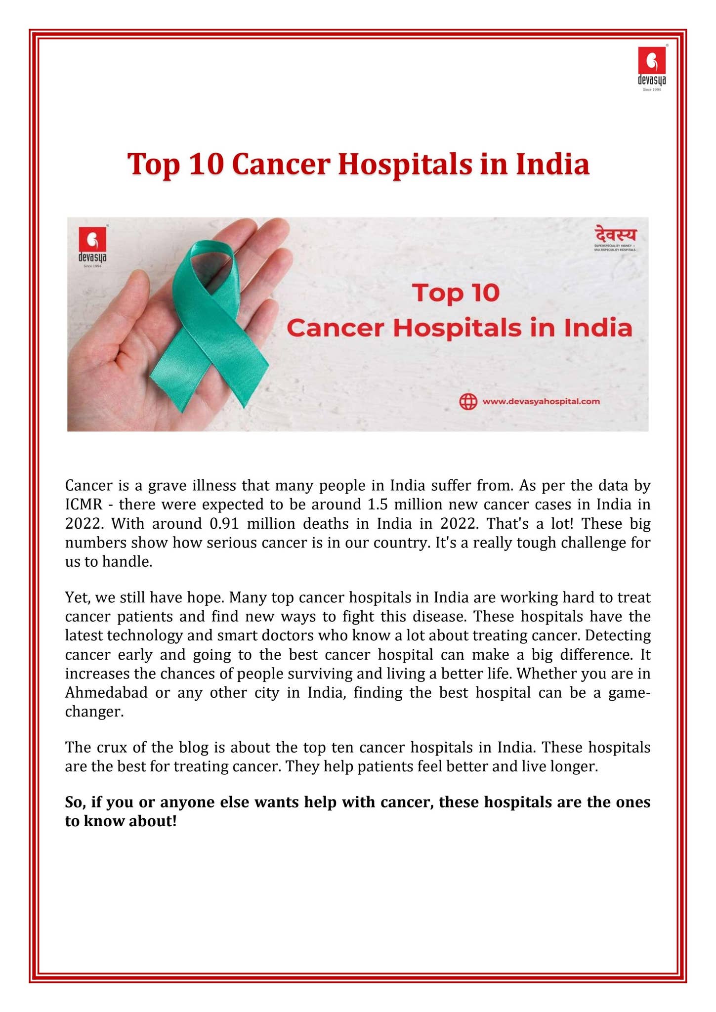 Top 10 Cancer Hospitals in India by Devasya Hospital - Issuu