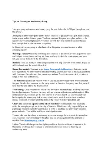 Tips on Planning an Anniversary Party
