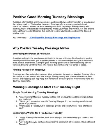 Positive Good Morning Tuesday Blessings