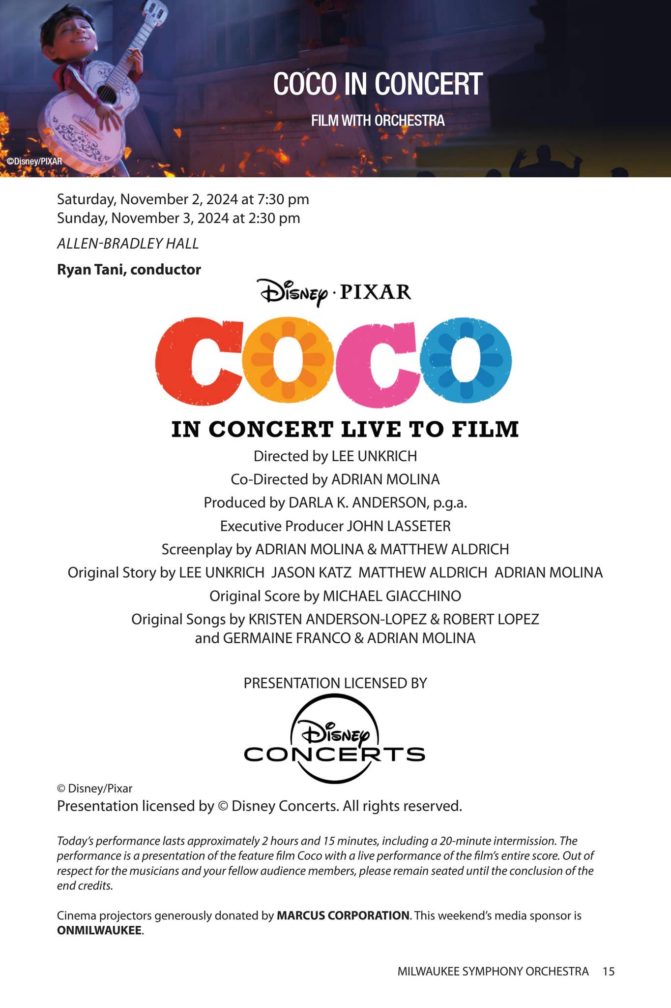 COCO IN CONCERT LIVE TO FILM by Milwaukee Symphony Orchestra - Issuu