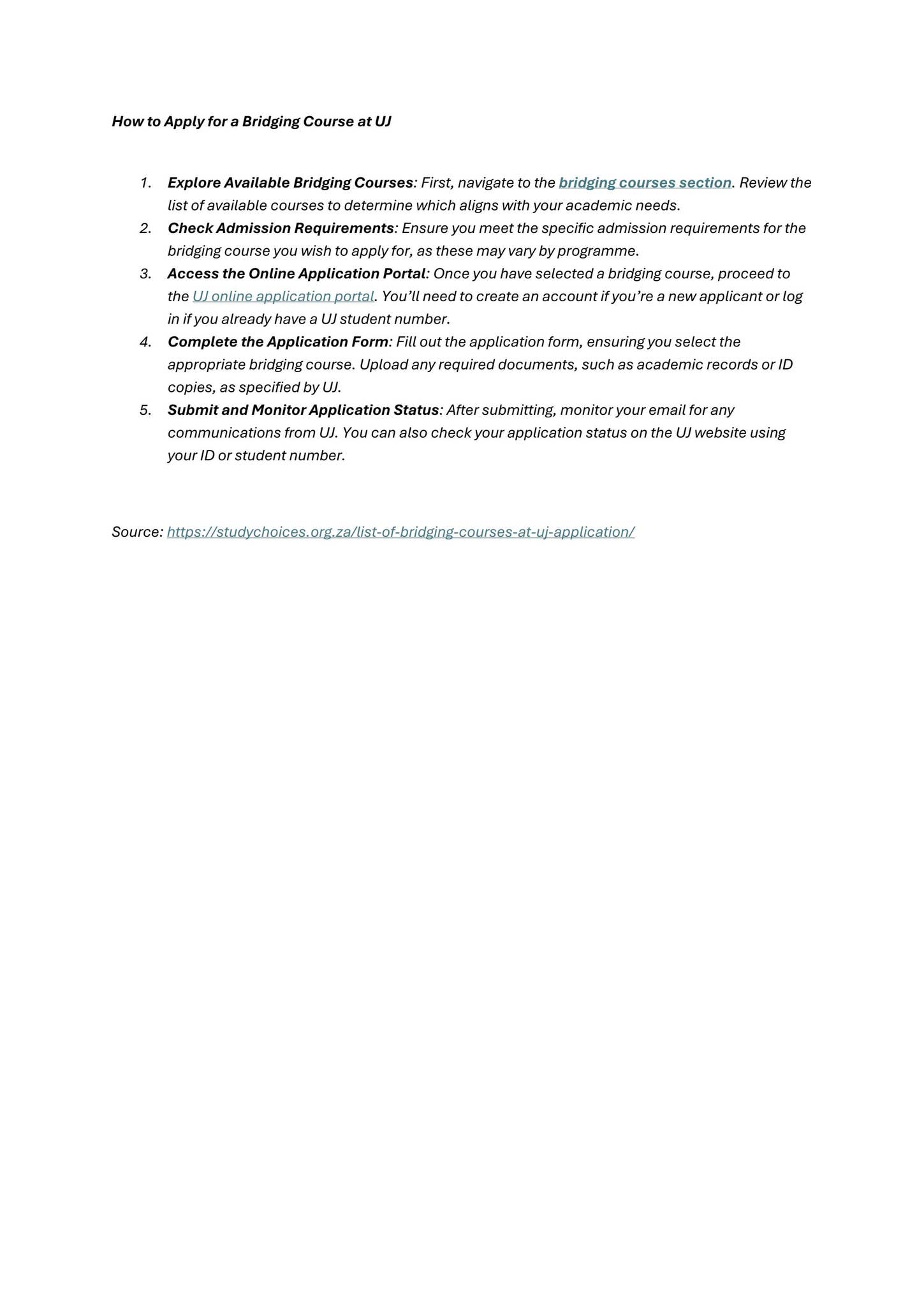 How to Apply for a Bridging Course at UJ by Study Choices - Issuu