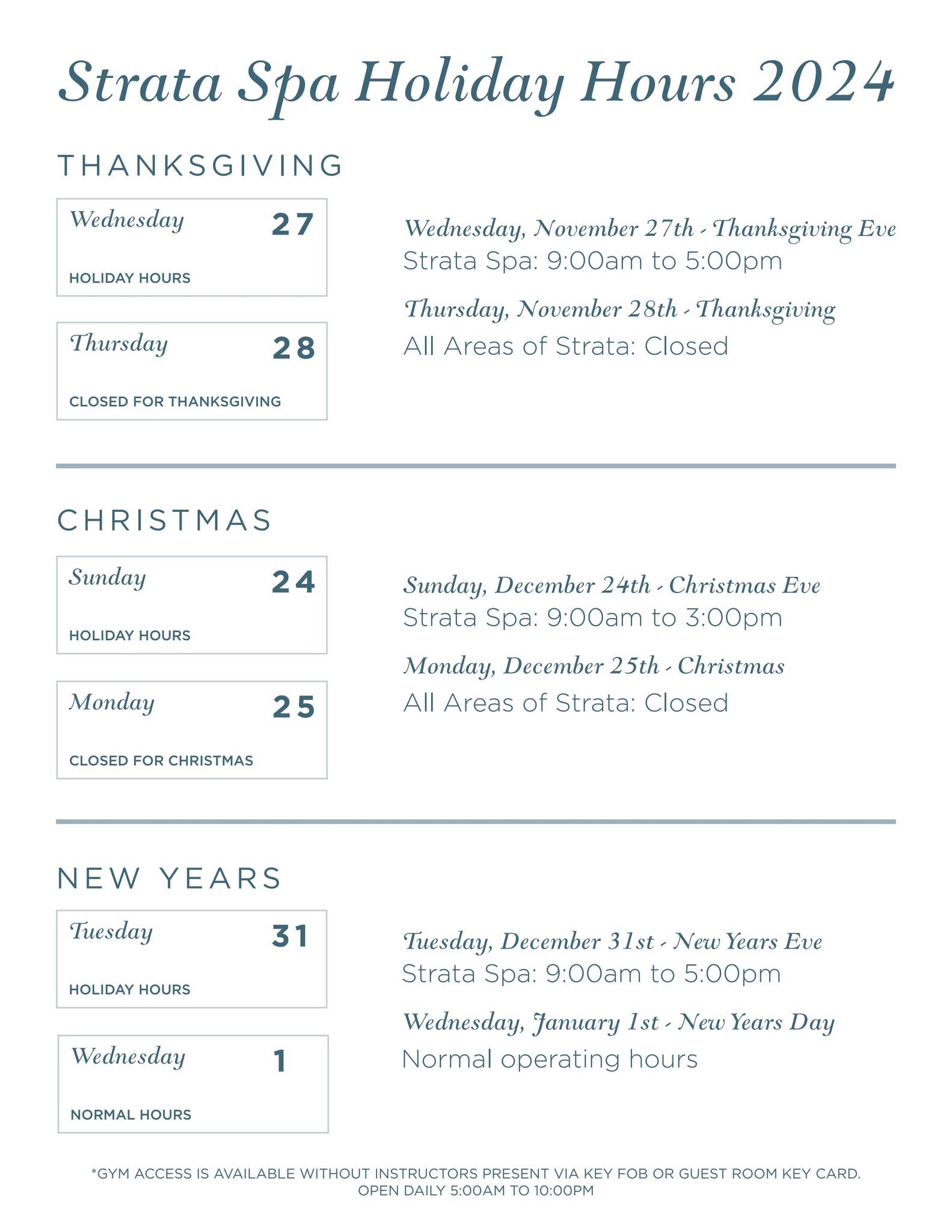 View of Strata Spa Holiday Hours 2024 by gardenofthegodsresortandclub - Issuu