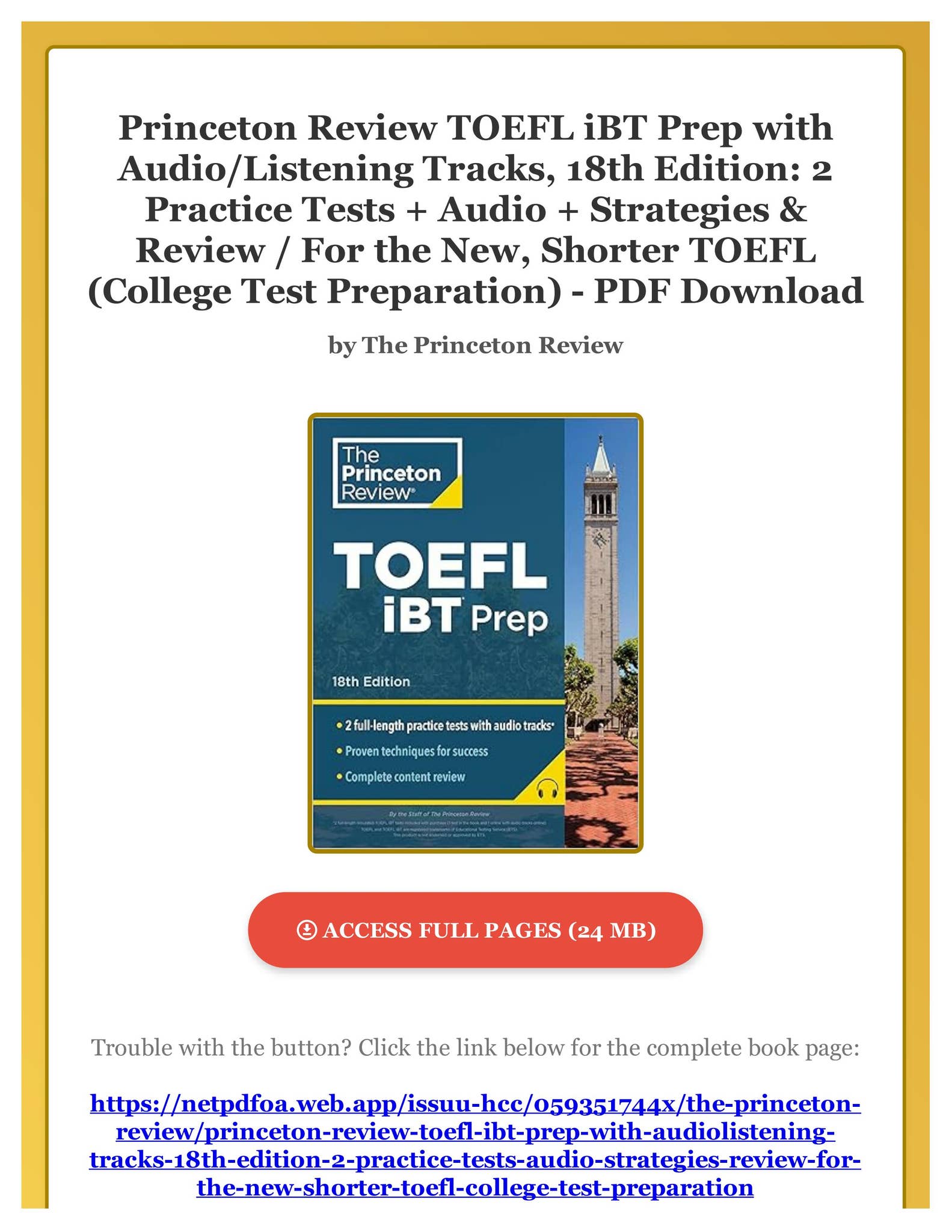 PDF Princeton Review TOEFL iBT Prep with Audio/Listening