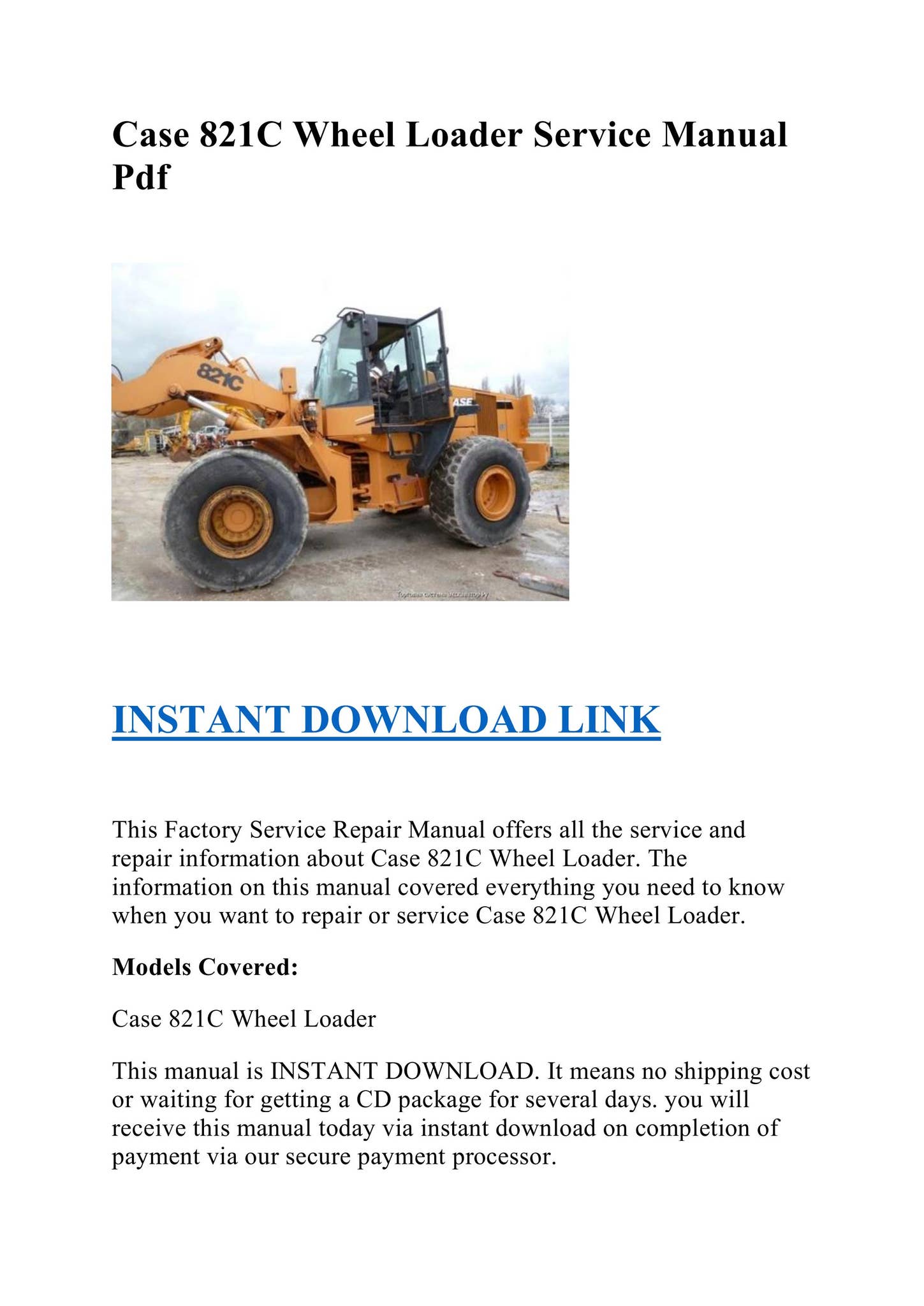 Case 821C Wheel Loader Service Manual Pdf by Heavy