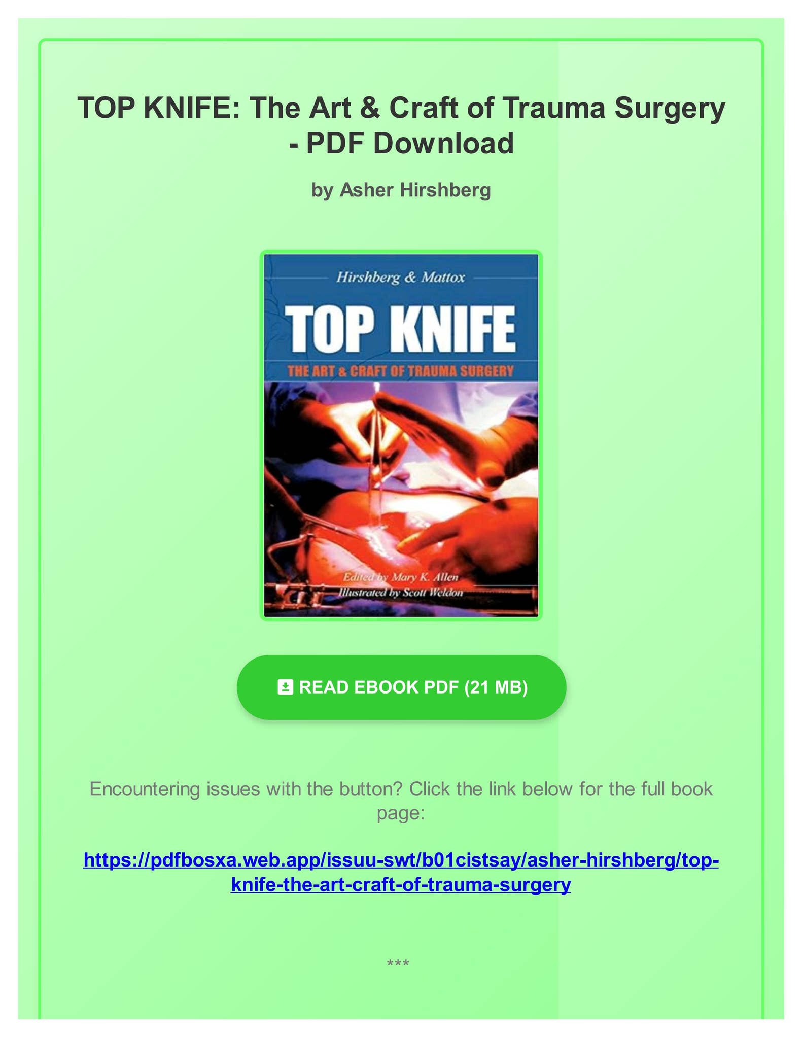 PDF Free TOP KNIFE: The Art & Craft of Trauma Surgery by