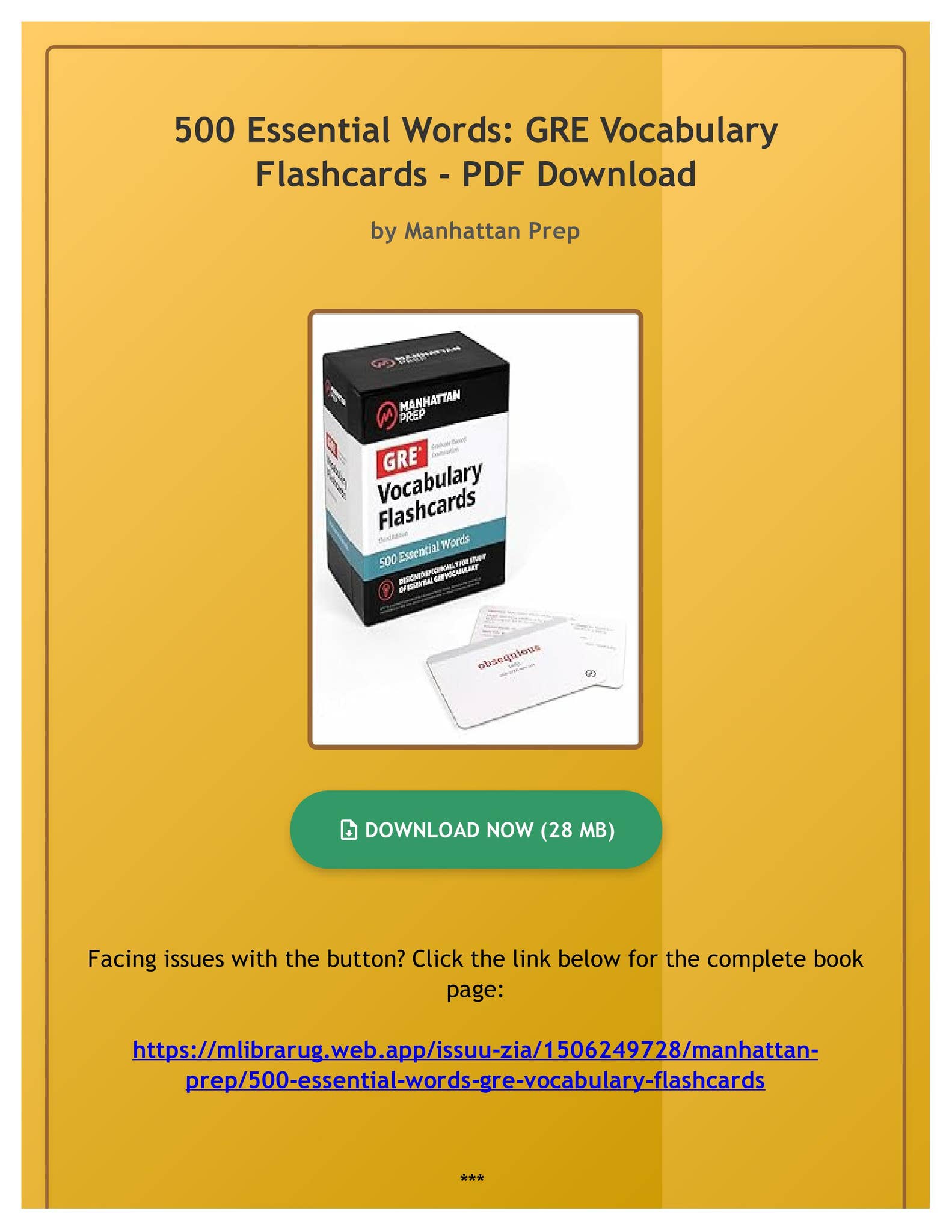 ノート・メモ帳 Manhattan GRE Vocabulary Flashcards 500 Essential Words: GRE Vocabulary Flashcards Including