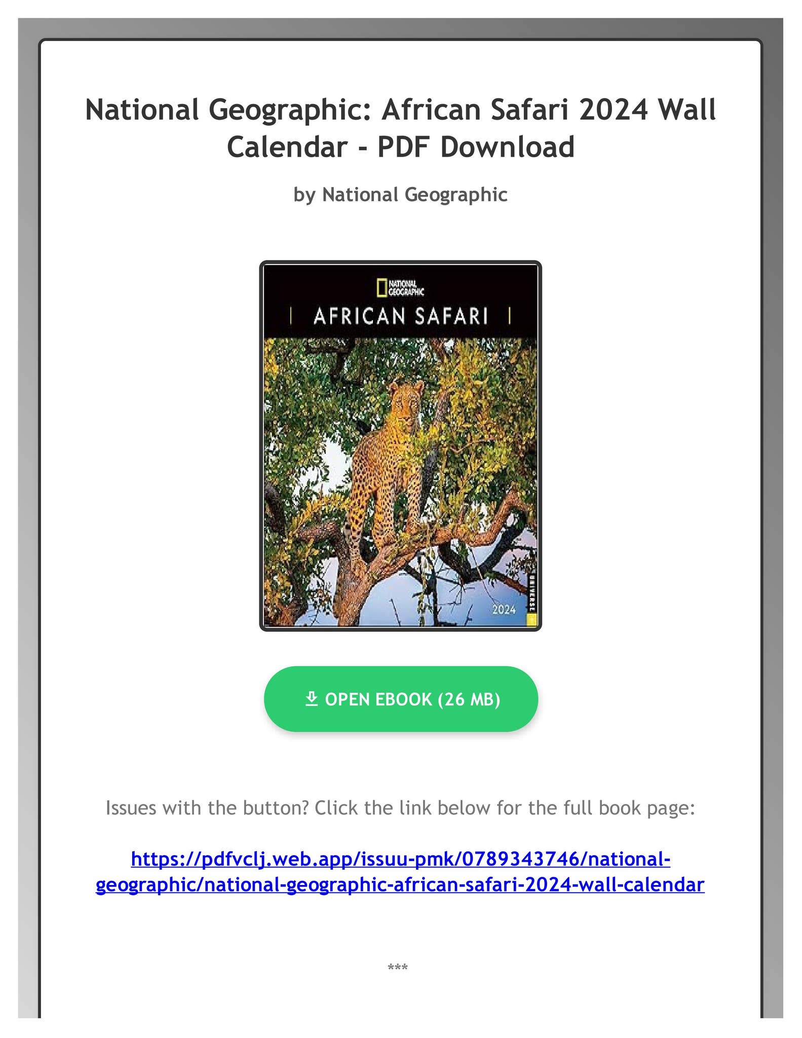 Ebook National Geographic African Safari 2024 Wall Calendar by