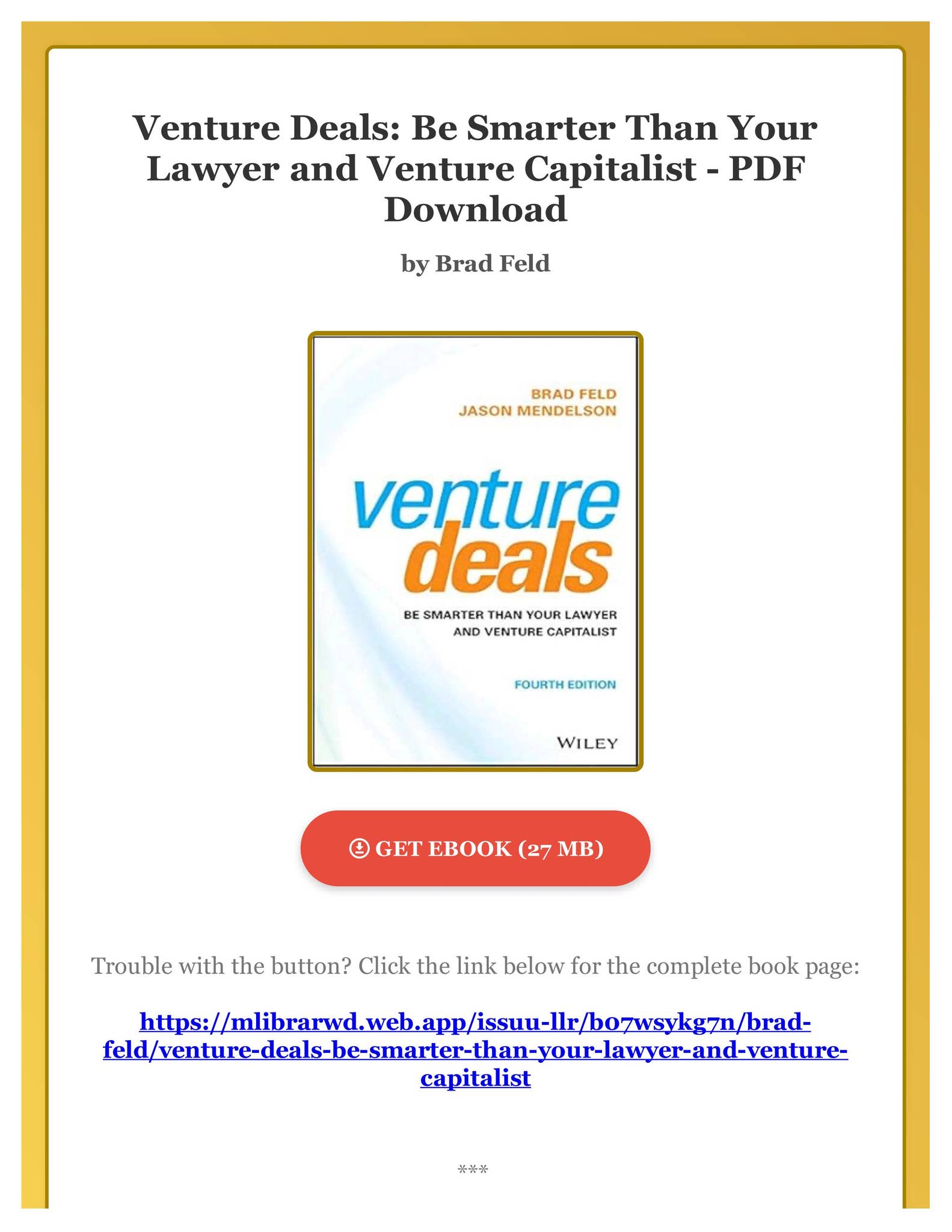 語学+参考書 Venture Deals: Be Smarter Than Your Lawyer and Venture Capitalist Amazon.com: Venture Deals: Be Smarter Than Your Lawyer and
