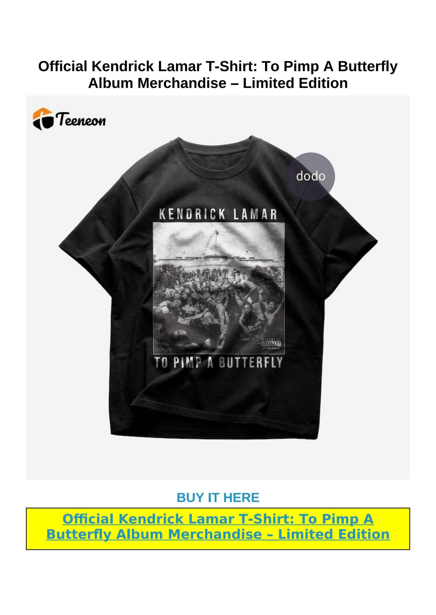 Official Kendrick Lamar T-Shirt: To Pimp A Butterfly Album