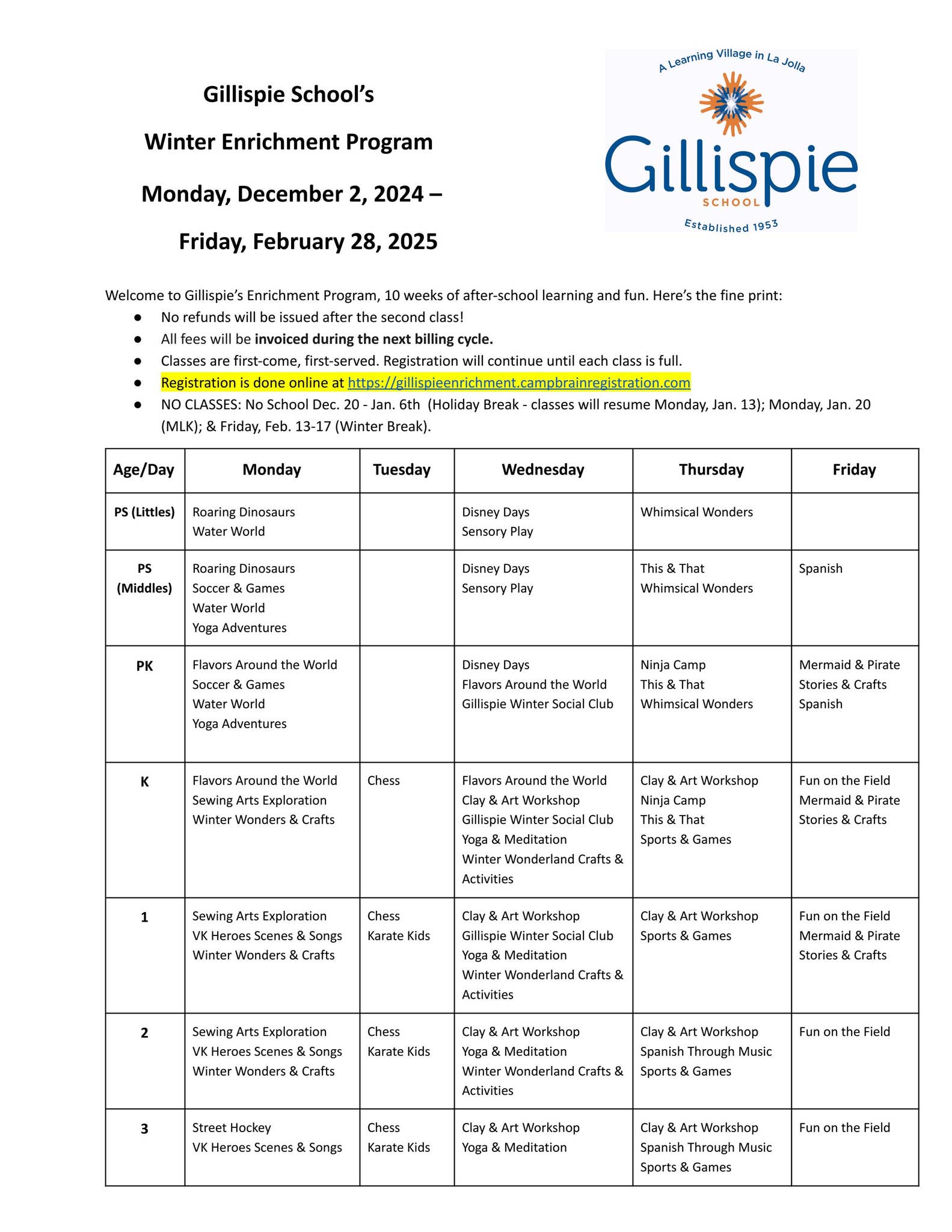 2024/2025 Winter Enrichment Programs by Gillispie School Issuu — free download