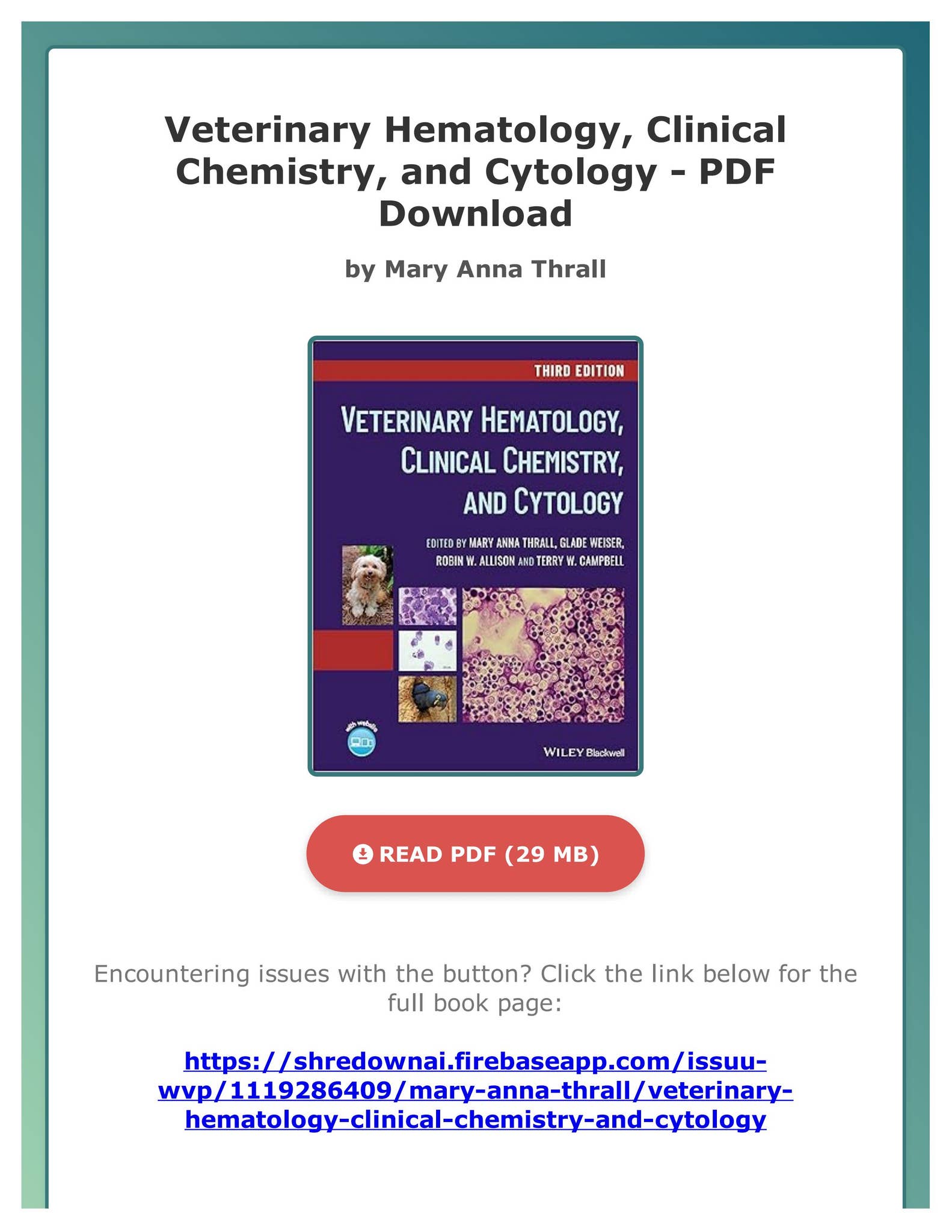 EBOOK) Veterinary Hematology, Clinical Chemistry, and