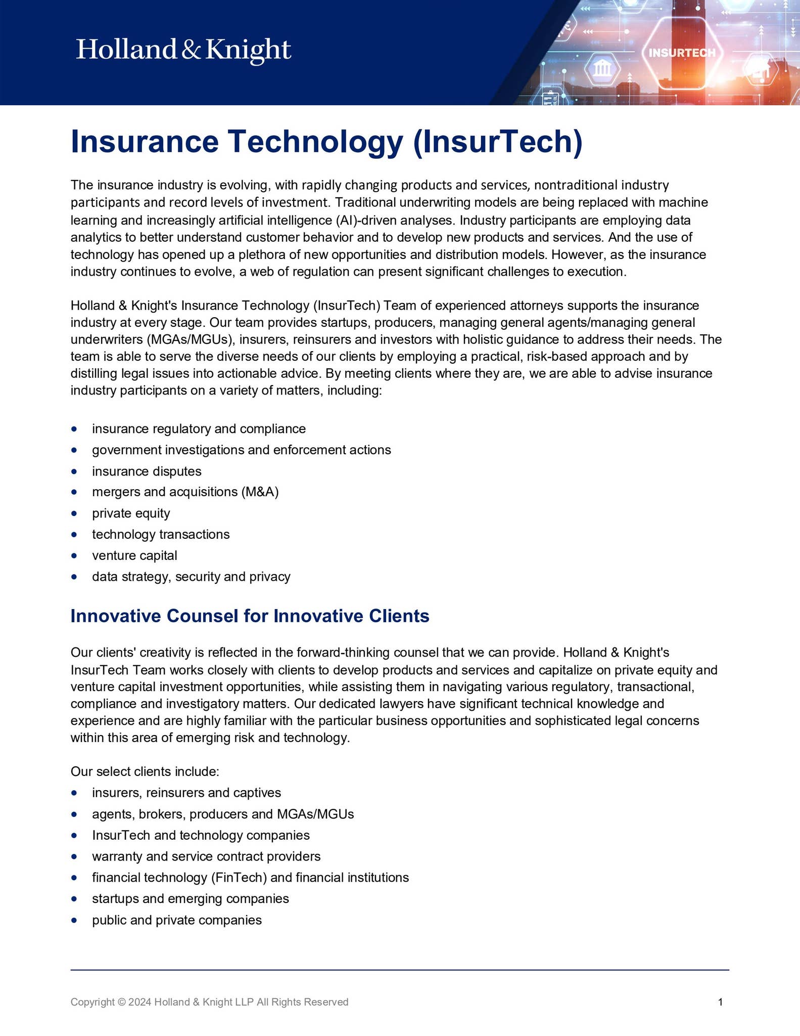 Insurance Technology (InsurTech) Showsheet by Holland & Knight - Issuu