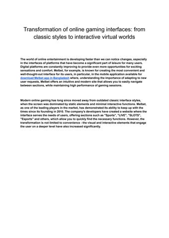 Transformation of online gaming interfaces: from classic styles to ...