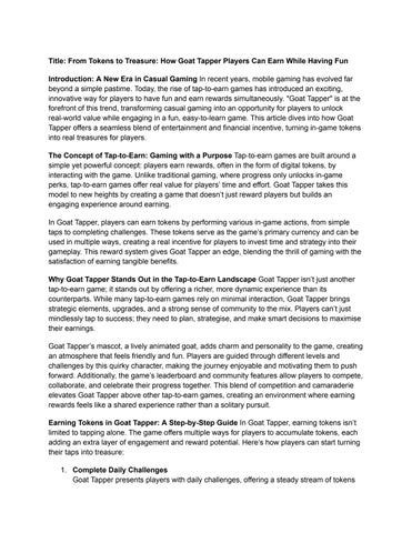 From Tokens to Treasure- How Goat Tapper Players Can Earn While Having Fun