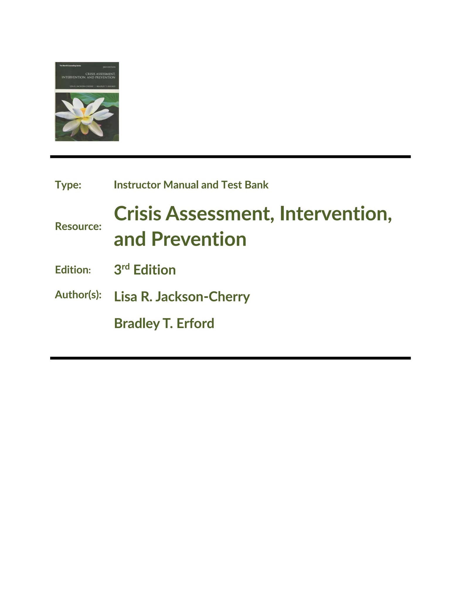Crisis Assessment, Intervention, and Prevention, 3rd edition Jackson ...