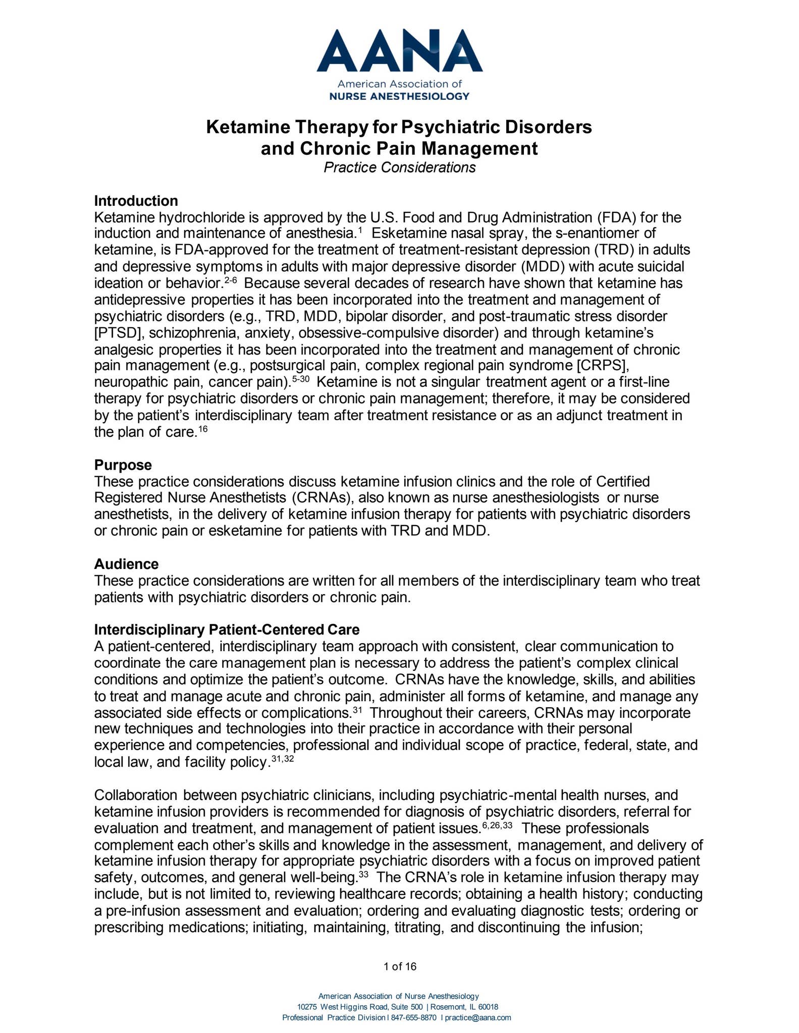Ketamine Therapy for Psychiatric Disorders and Chronic Pain Management ...