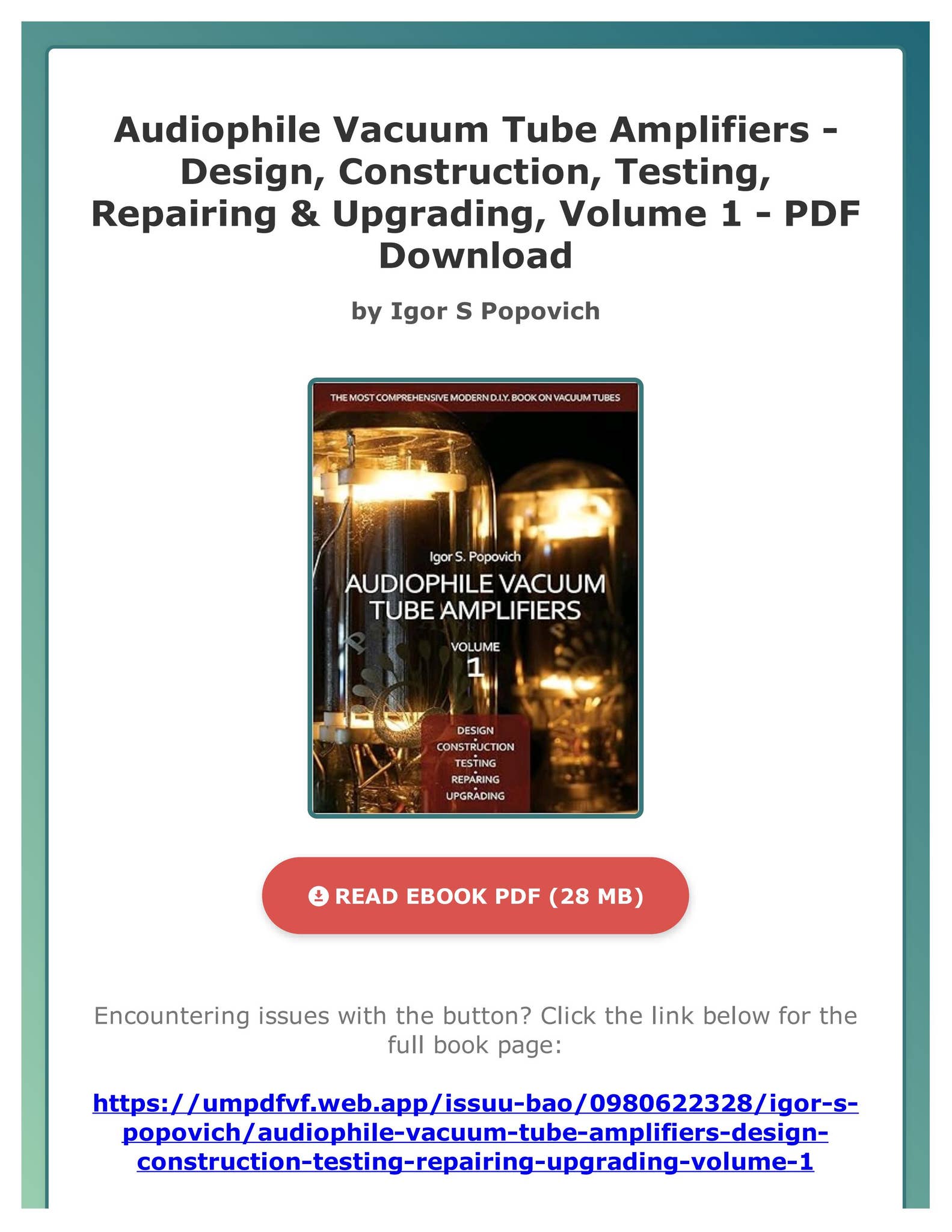 PDF Free Audiophile Vacuum Tube Amplifiers - Design