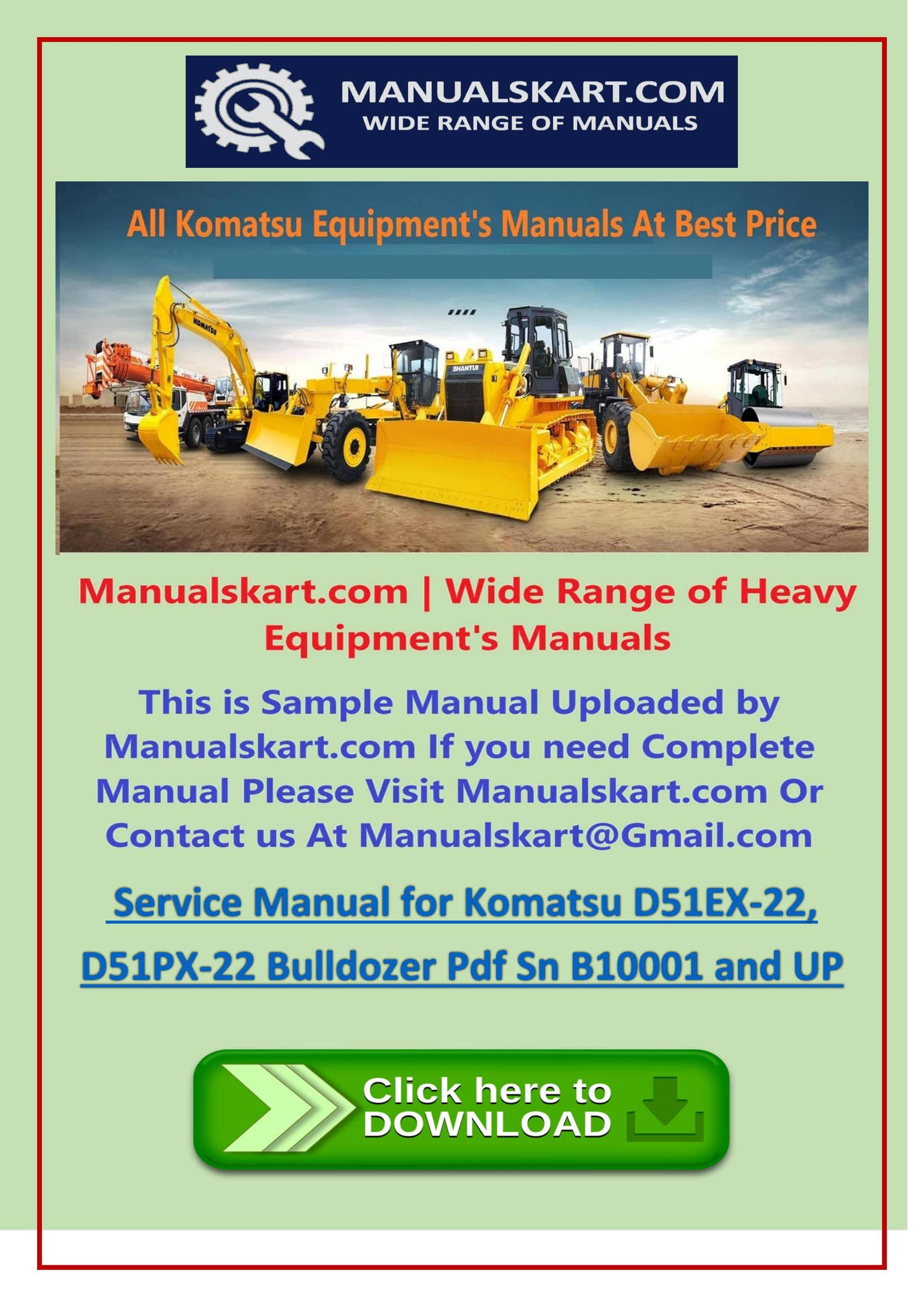 Service Manual for Komatsu D51EX-22, D51PX-22 Bulldozer Pdf