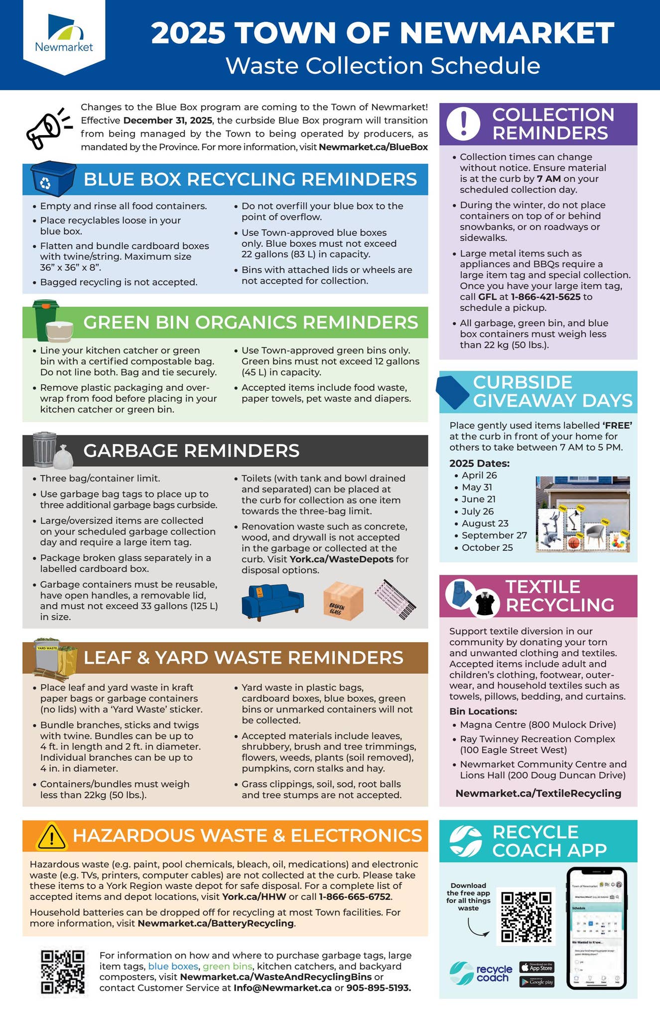 garbage キャップ　brochure 2024 Town of Newmarket Waste and Recycling Calendar by