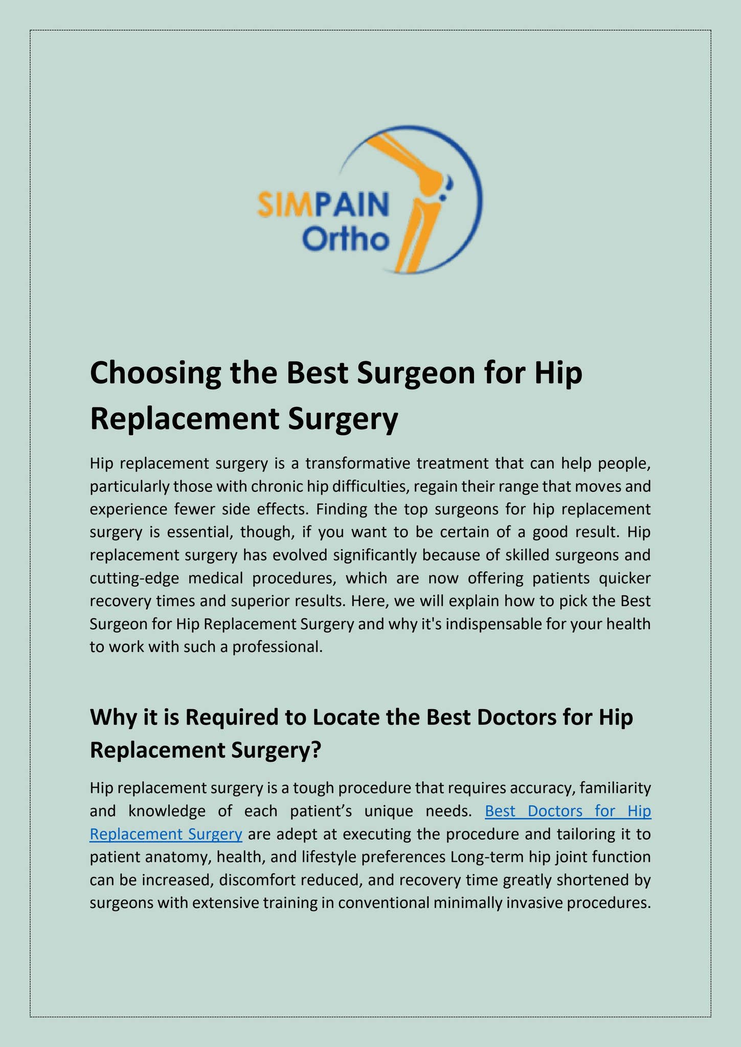 Choosing the Best Surgeon for Hip Replacement Surgery by Simpain Ortho ...