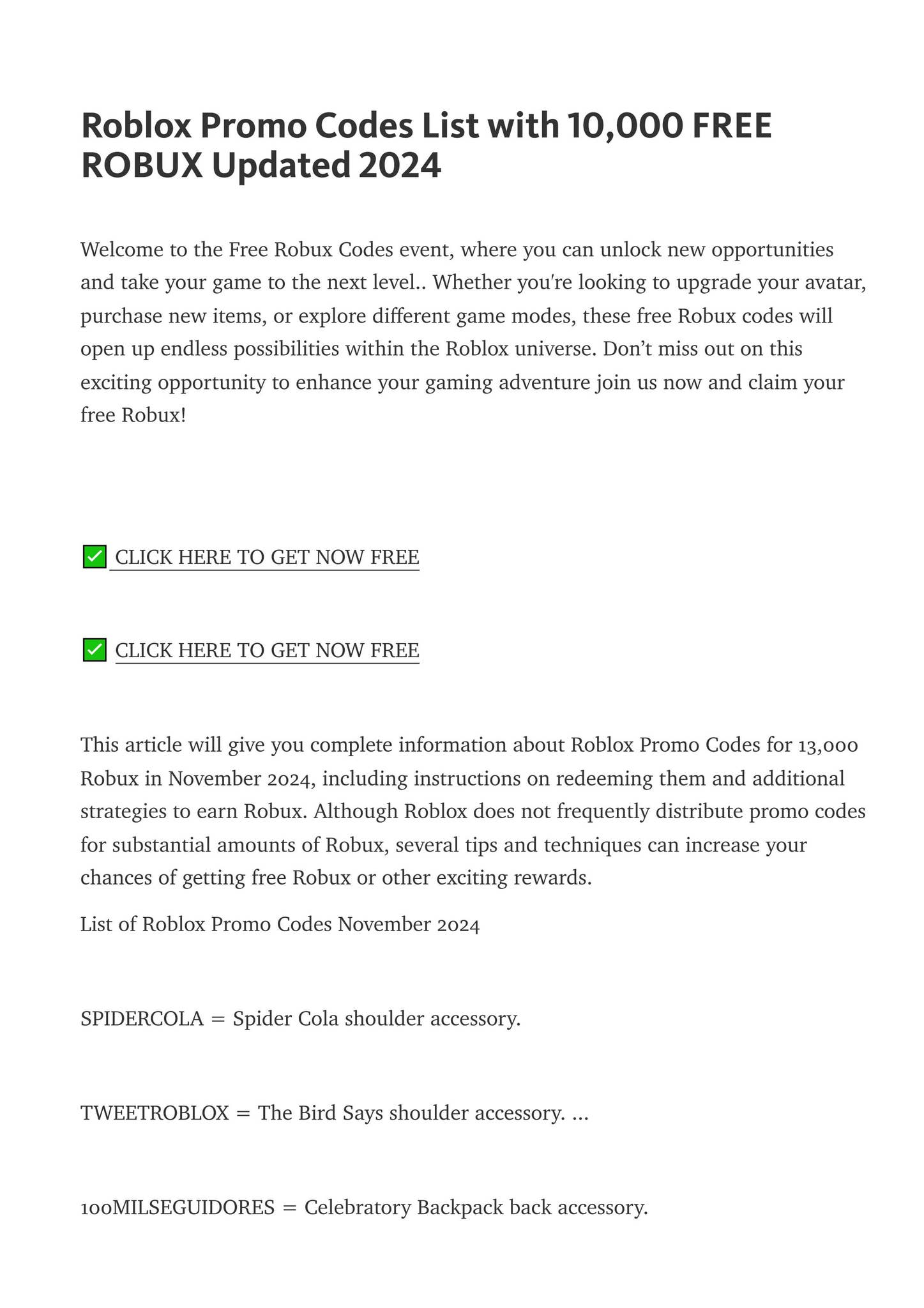 Roblox Promo Codes List with 10,000 FREE ROBUX Updated 2024 by Ms Apsana - Issuu