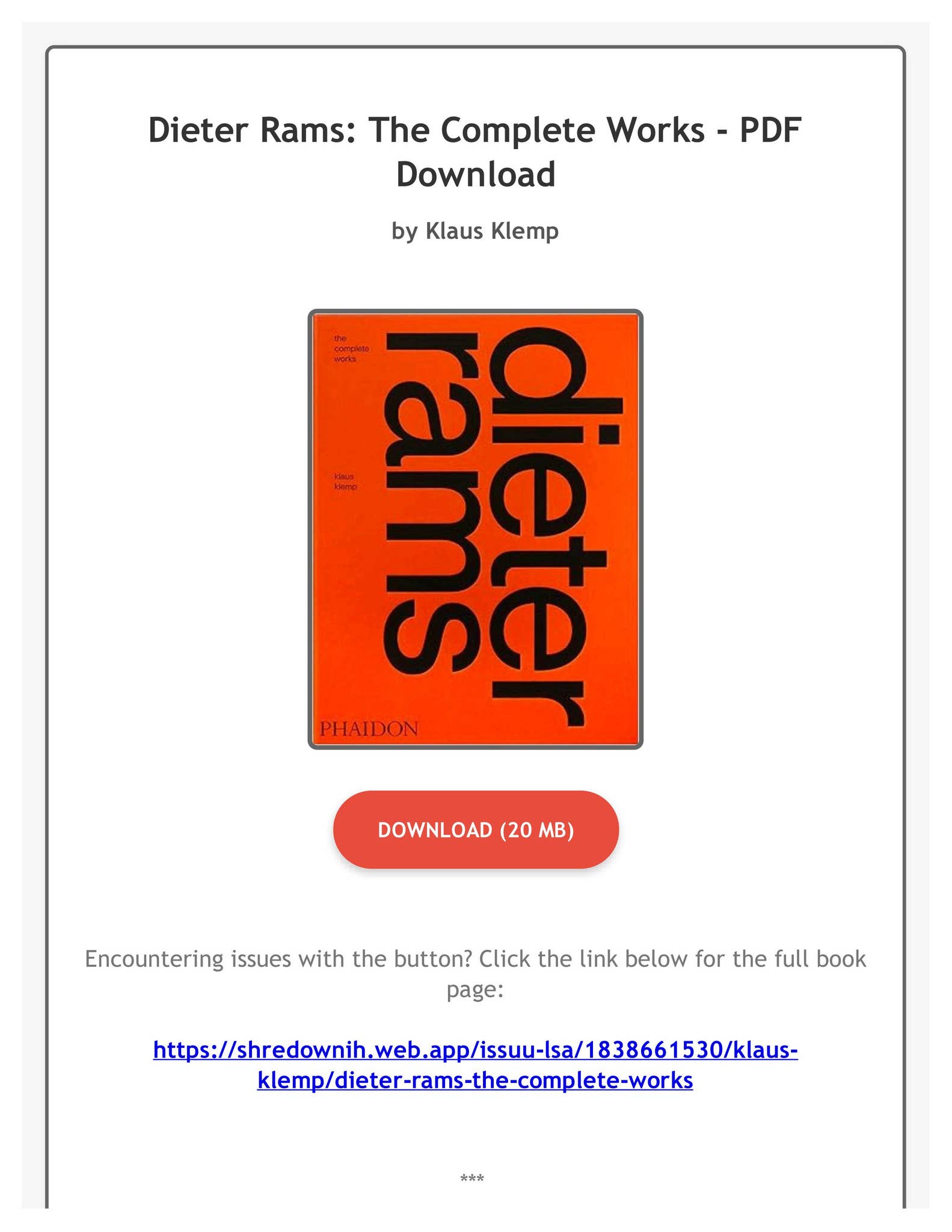 PDF Dieter Rams: The Complete Works by Klaus Klemp by