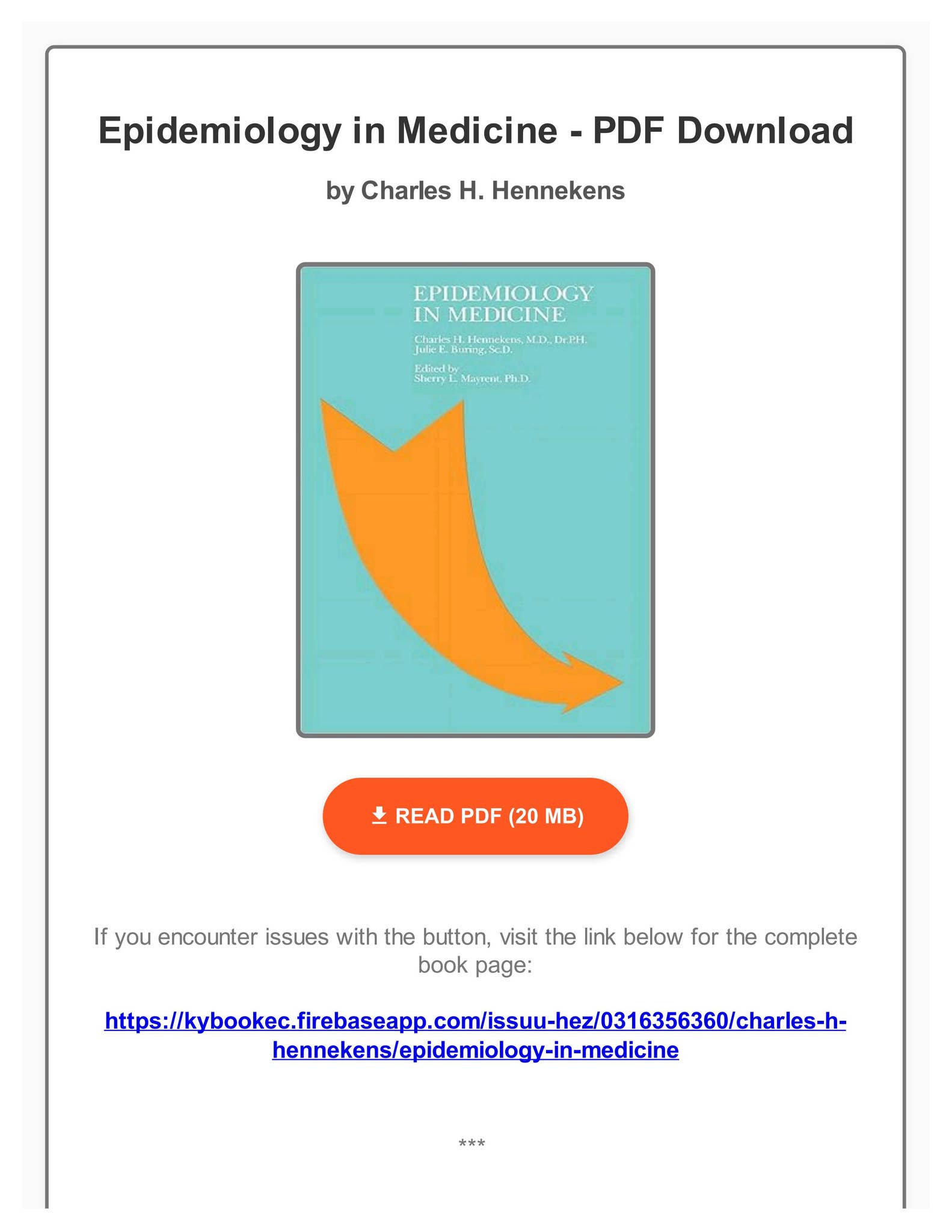 Free PDF Epidemiology in Medicine by Charles H. Hennekens by