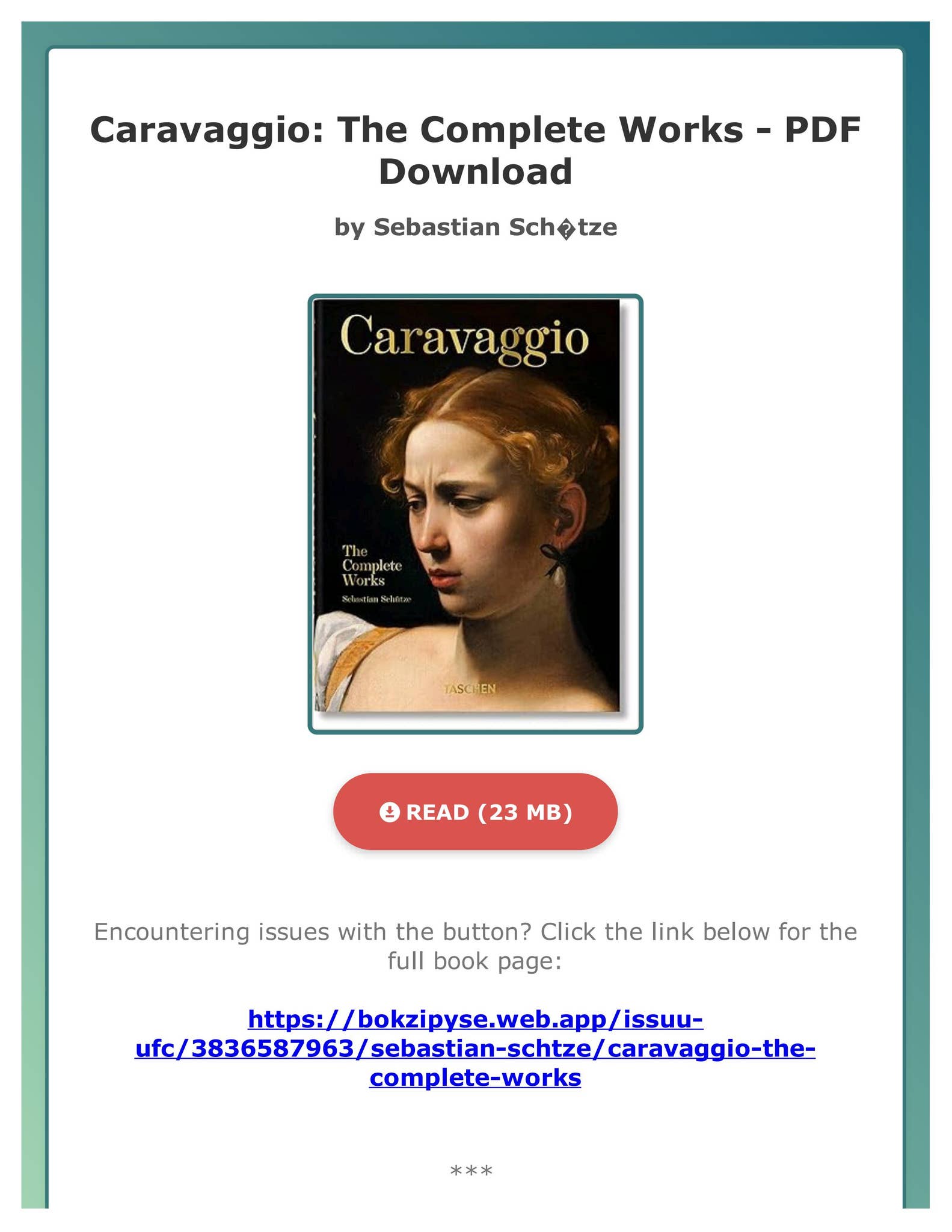 PDF Caravaggio: The Complete Works by Sebastian Sch tze by