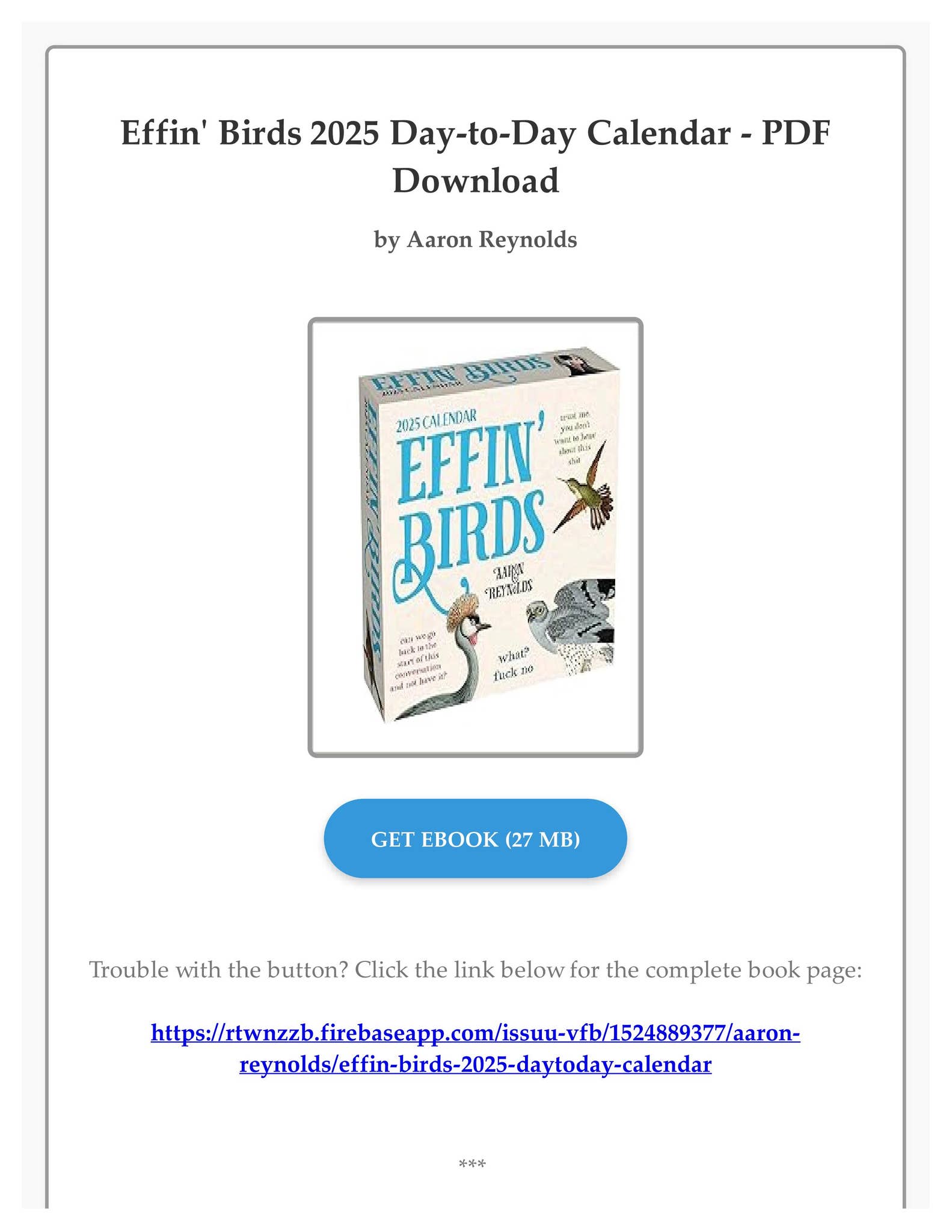 Download Effin' Birds 2025 DaytoDay Calendar by Aaron Reynolds by