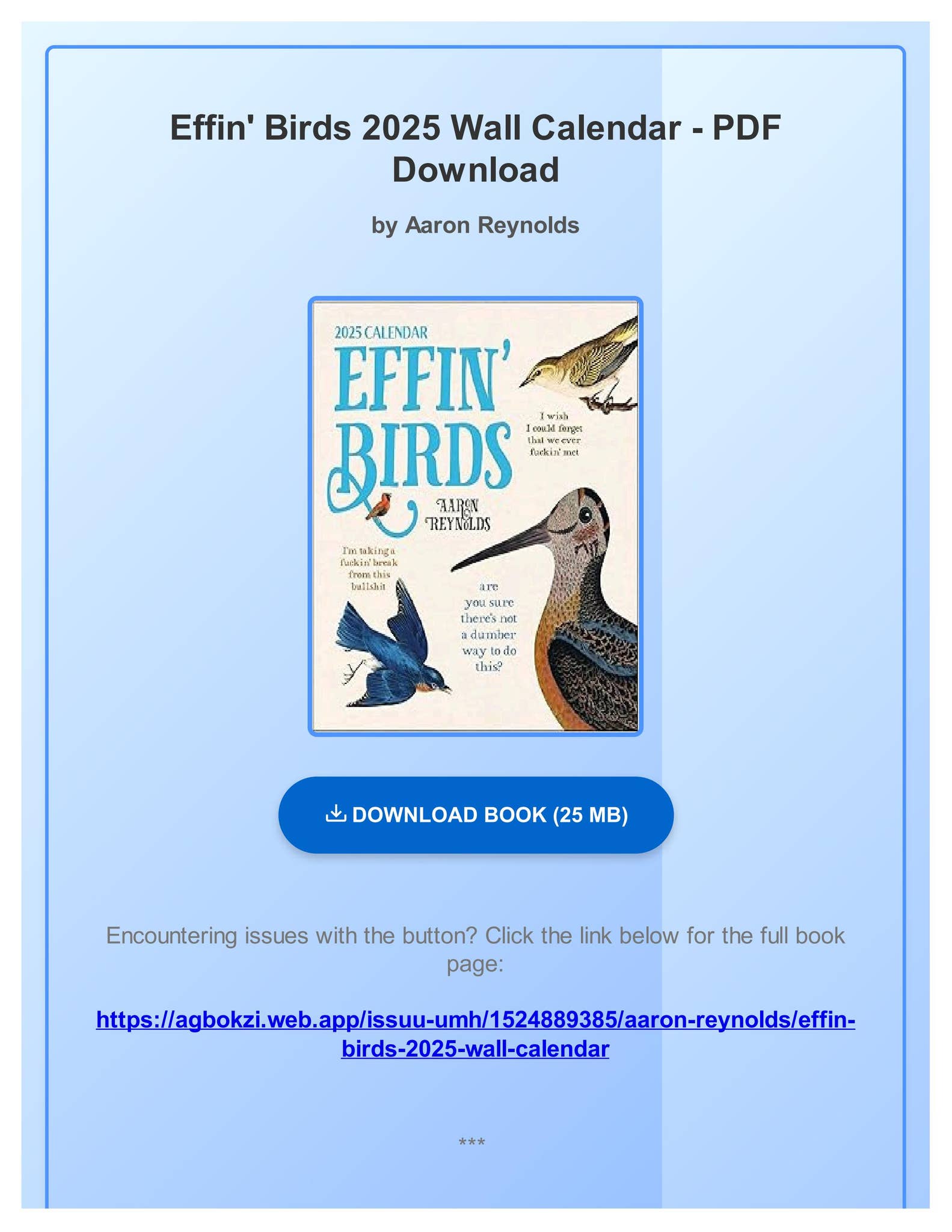 PDF Download Effin' Birds 2025 Wall Calendar by Aaron Reynolds by