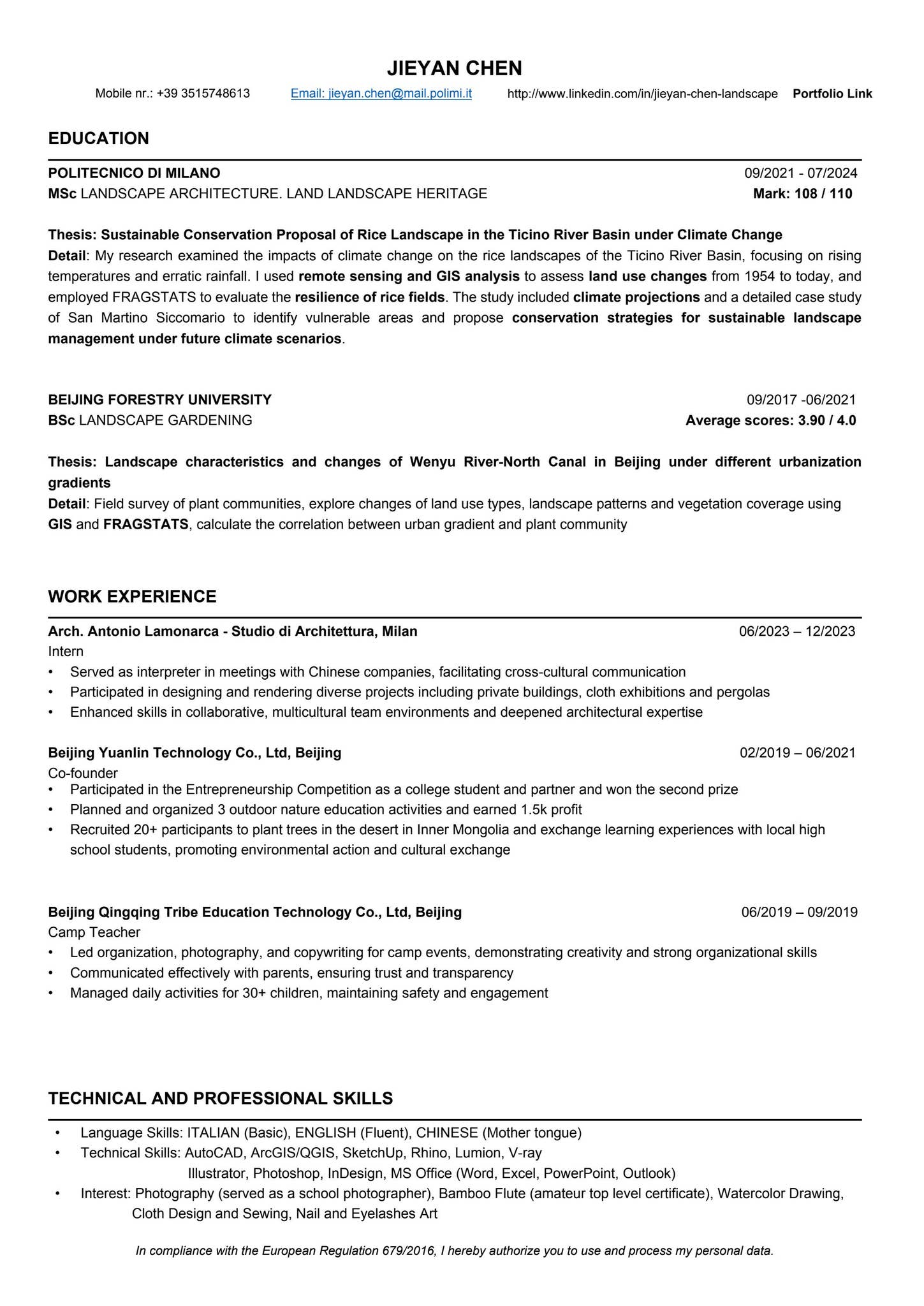 Jieyan Chen cv by Jieyan Chen - Issuu